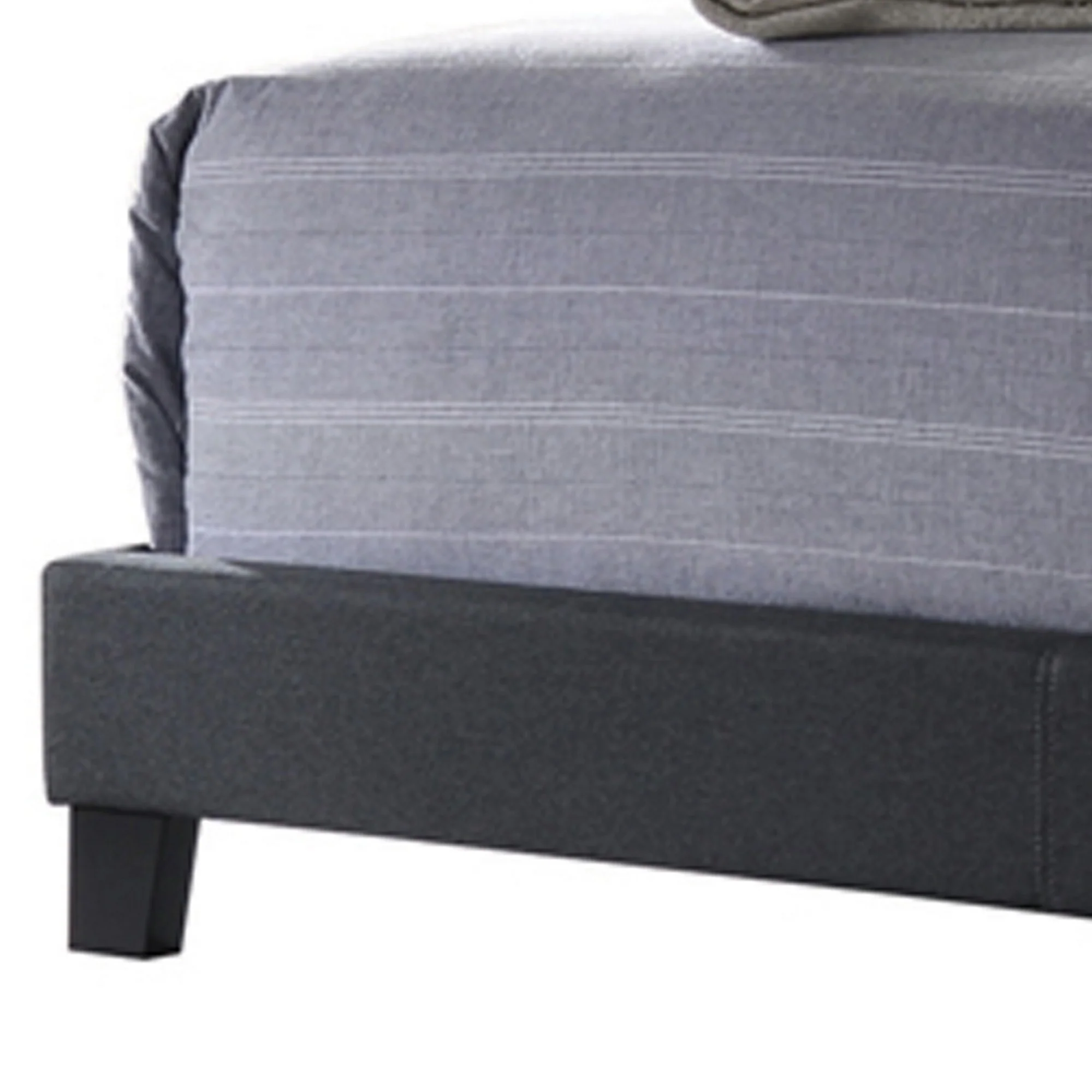 Full Size Bed With Square Button Tufted Headboard, Dark Gray By Benzara - Image 2