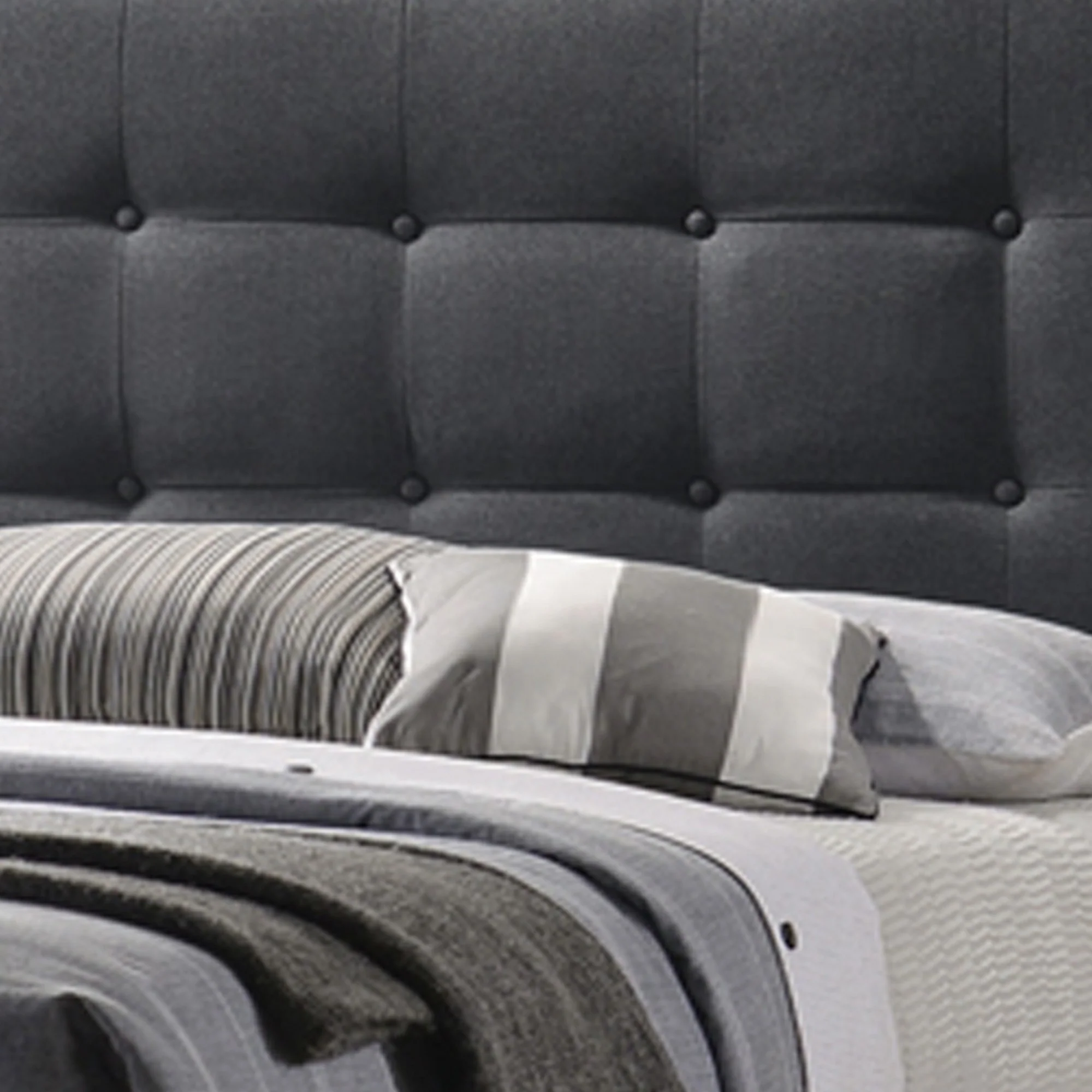 Full Size Bed With Square Button Tufted Headboard, Dark Gray By Benzara - Image 3