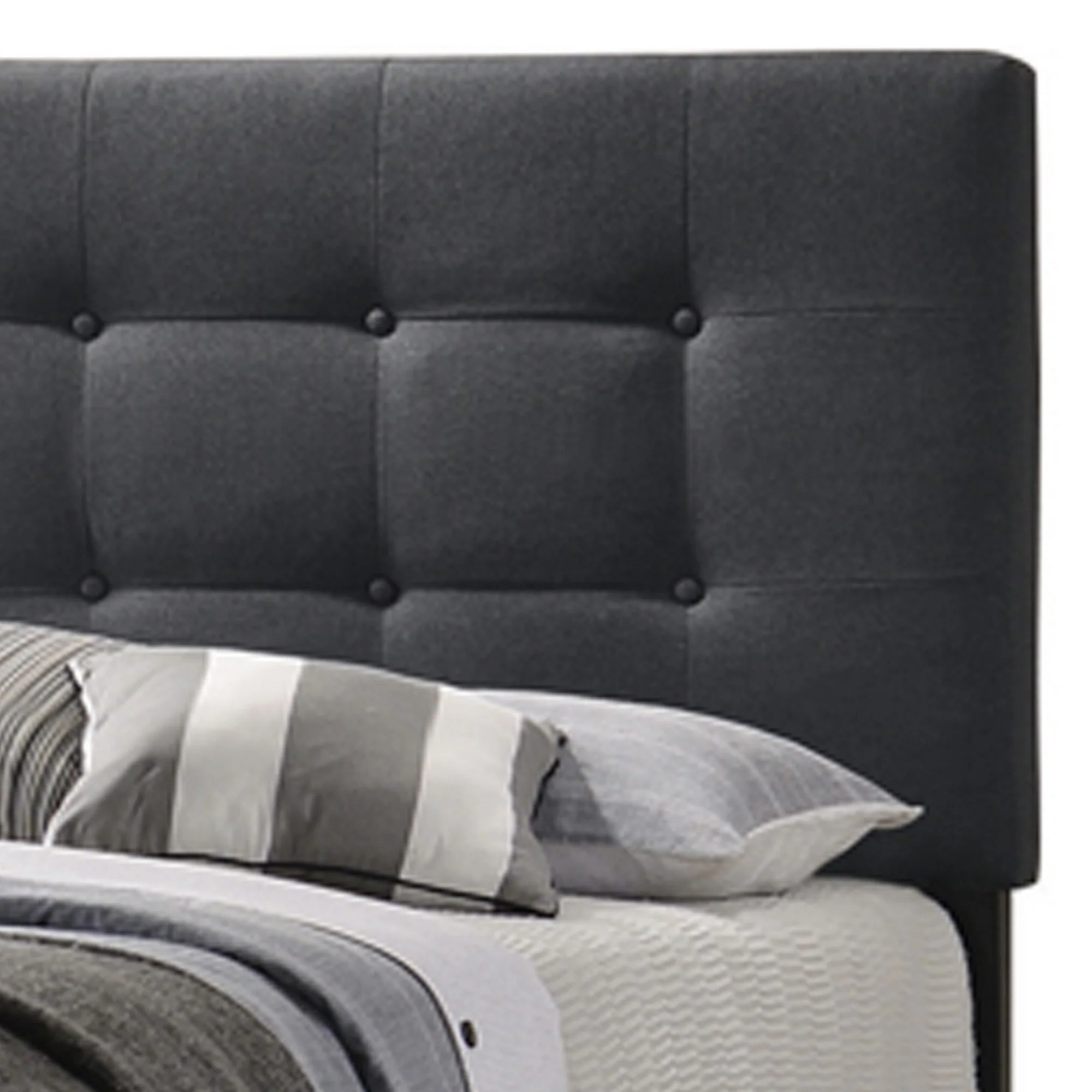 Full Size Bed With Square Button Tufted Headboard, Dark Gray By Benzara - Image 4