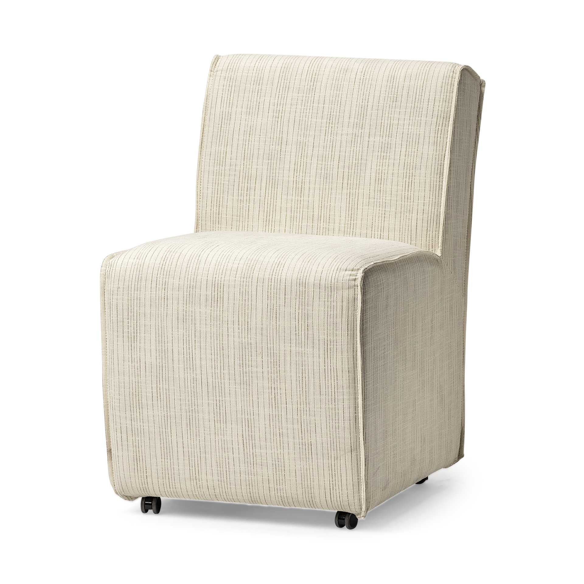 Fully Upholstered Cream Toned Fabric Dining Chair On Casters By Homeroots - Image 2