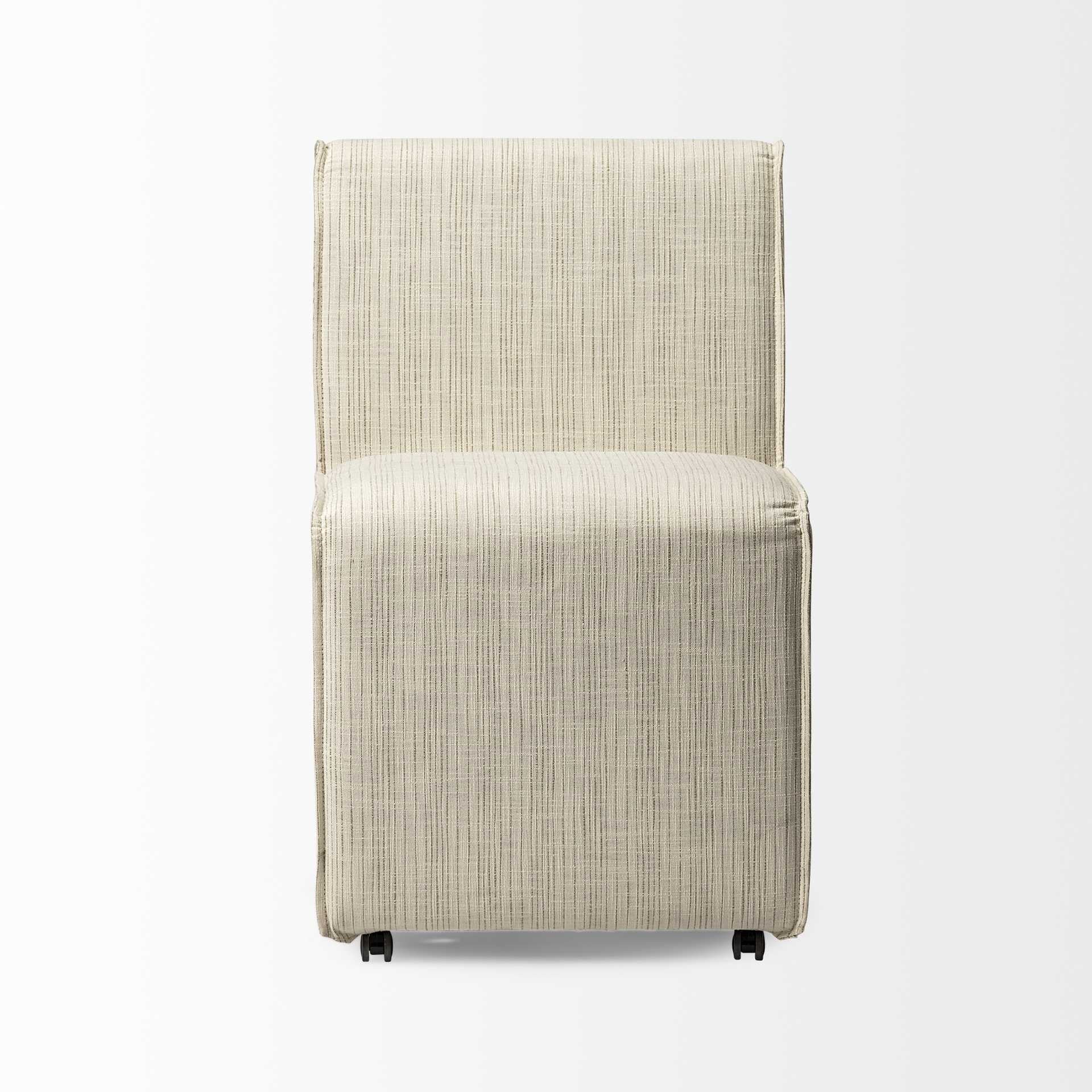 Fully Upholstered Cream Toned Fabric Dining Chair On Casters By Homeroots - Image 3
