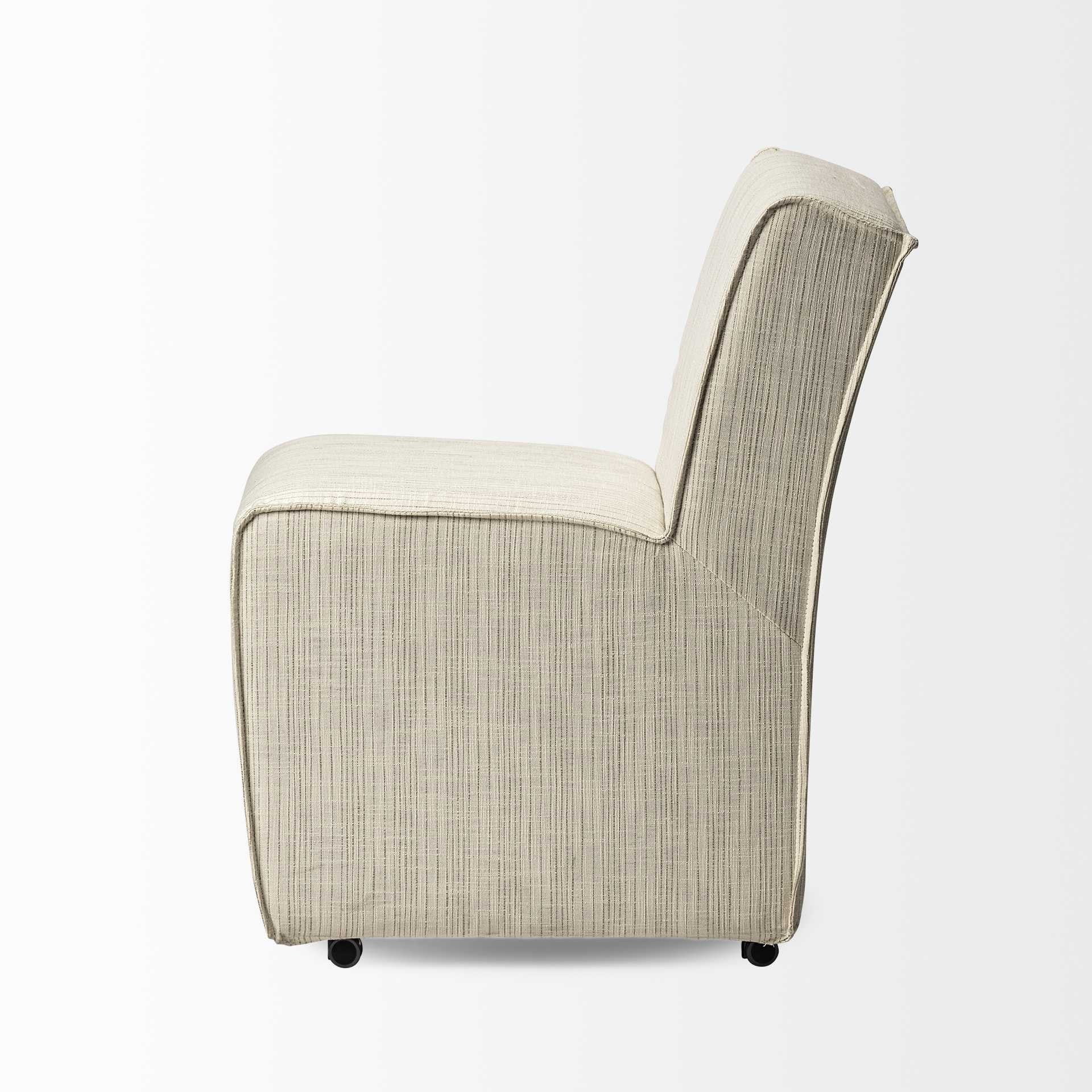 Fully Upholstered Cream Toned Fabric Dining Chair On Casters By Homeroots - Image 4