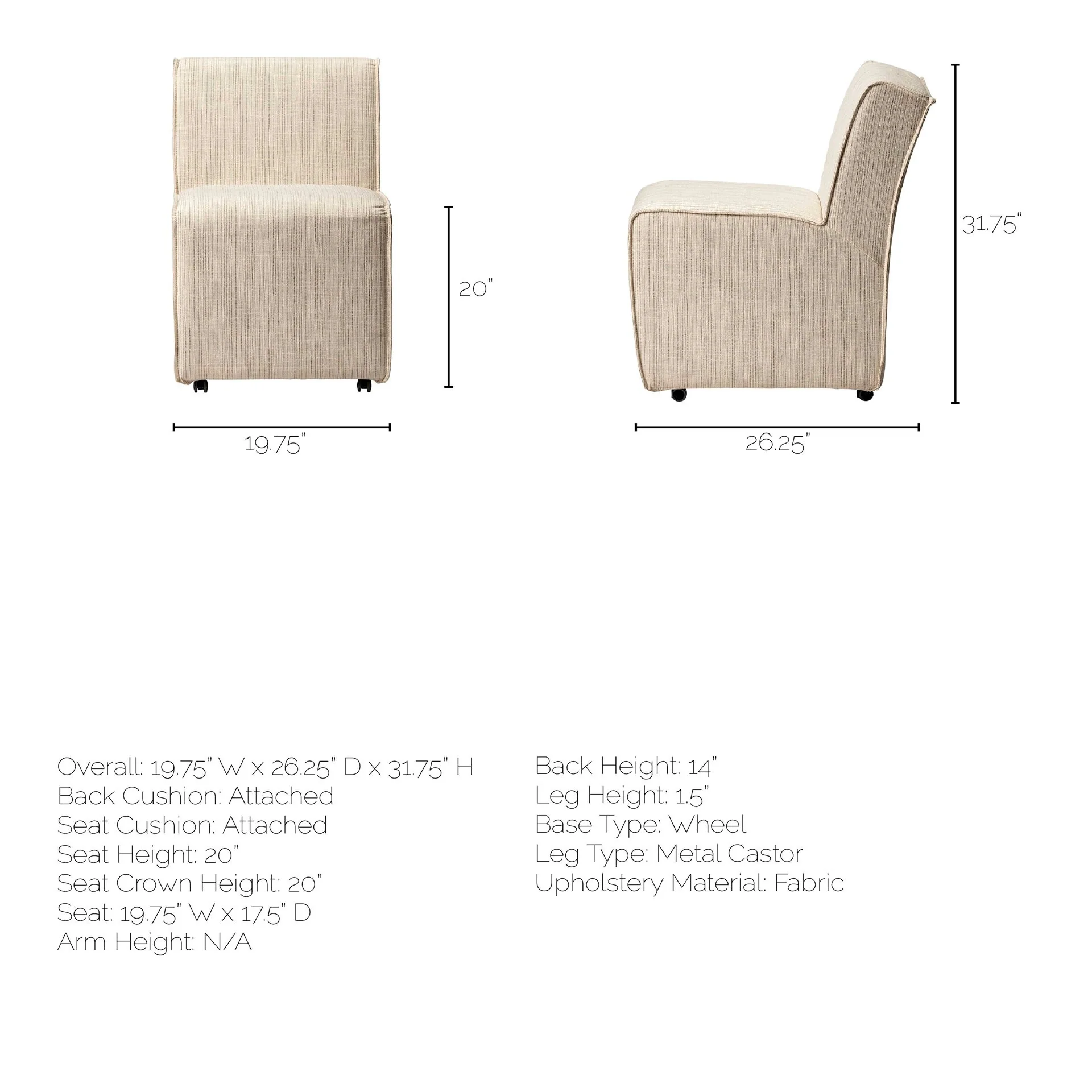 Fully Upholstered Cream Toned Fabric Dining Chair On Casters By Homeroots - Image 8