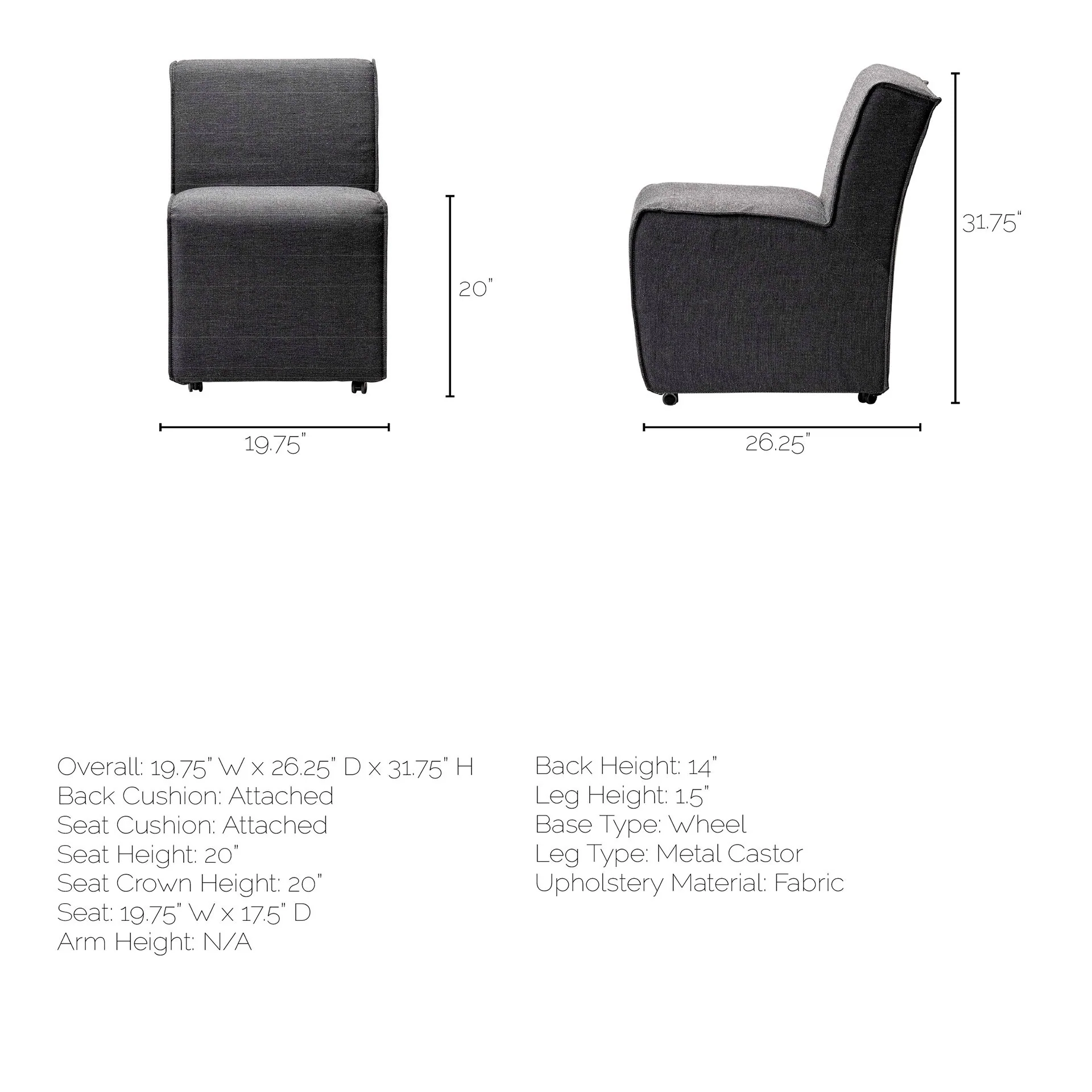 Fully Upholstered Grey Fabric Dining Chair On Casters By Homeroots - Image 8