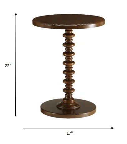 Fun Walnut Wood Pedestal End Table By Homeroots - Image 4