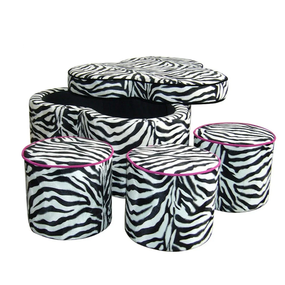 Funky Black White Pink Zebra Storage Ottoman Four Piece Set By Homeroots - Image 3