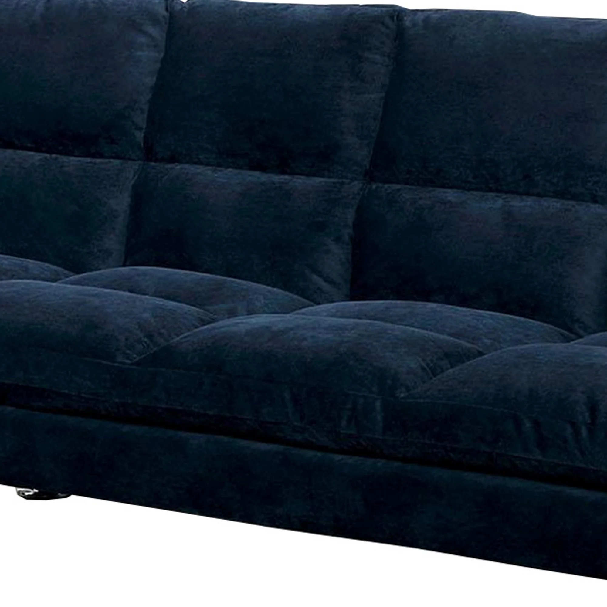 Futon Sofa With Tufted Padded Seating And Metal Legs Blue By Benzara - Image 3