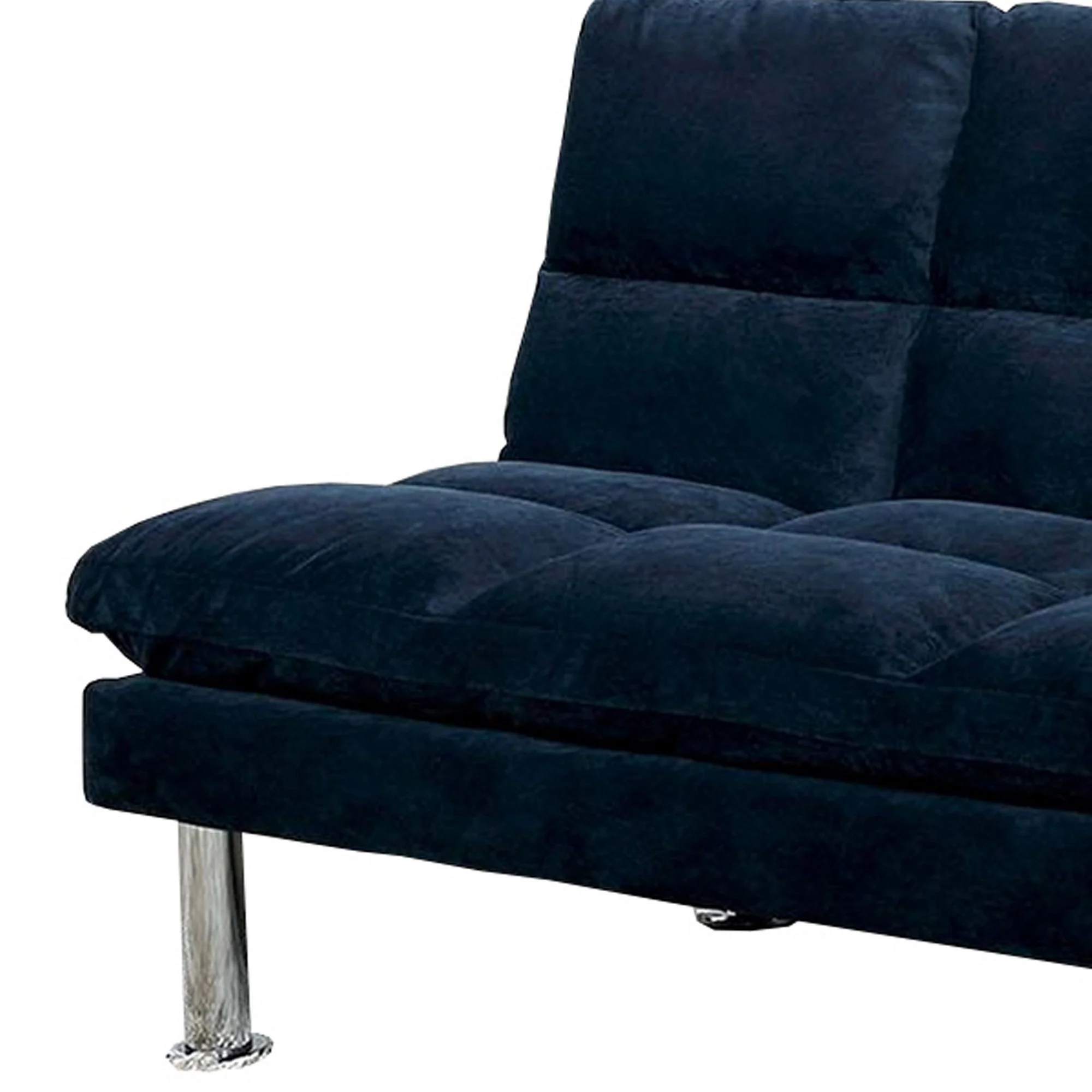 Futon Sofa With Tufted Padded Seating And Metal Legs Blue By Benzara - Image 4