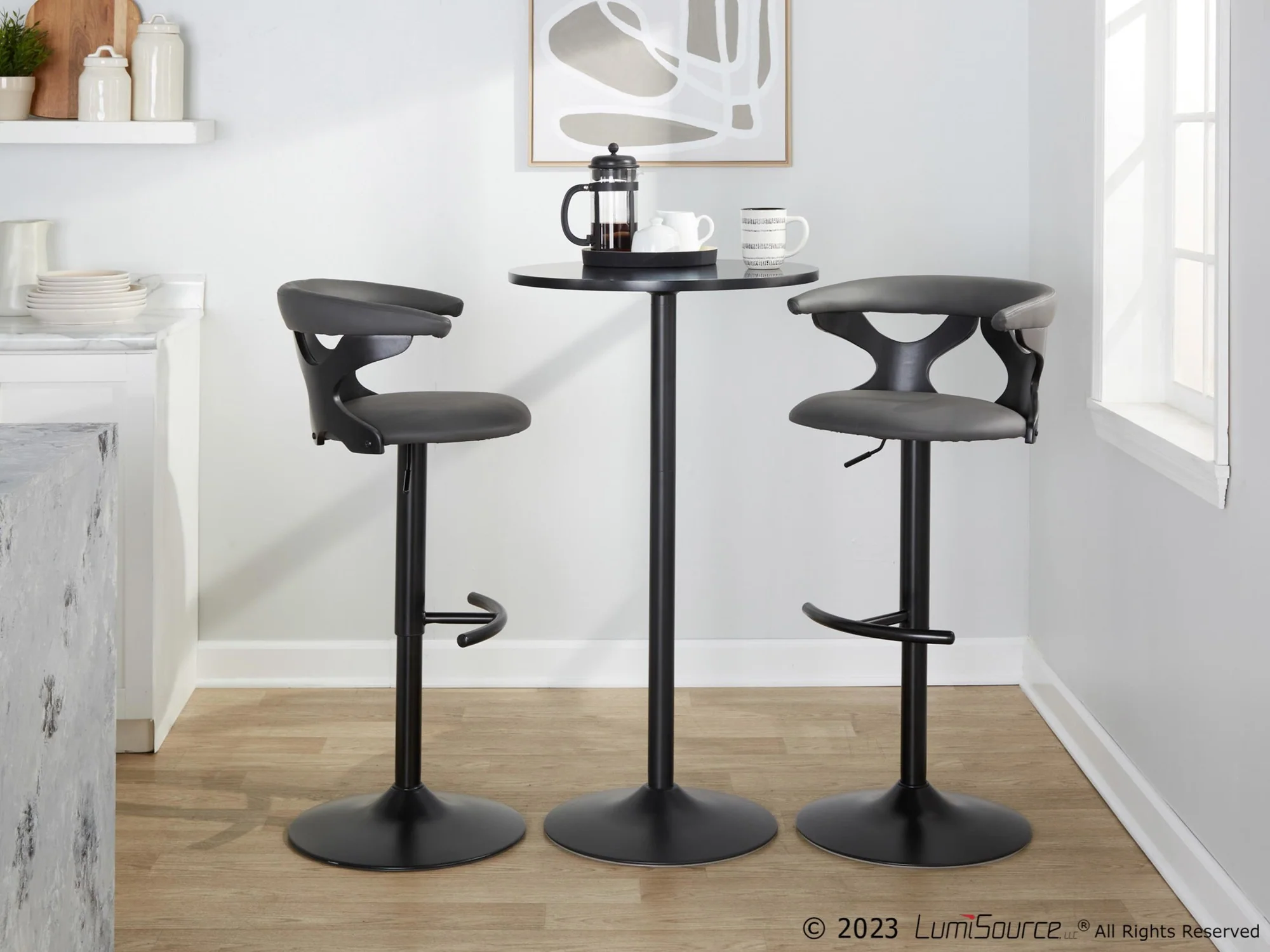 Gardenia Adjustable Barstool - Set of 2 By LumiSource - BS-GARDPU-RT2 BKBKGY2 - Image 2