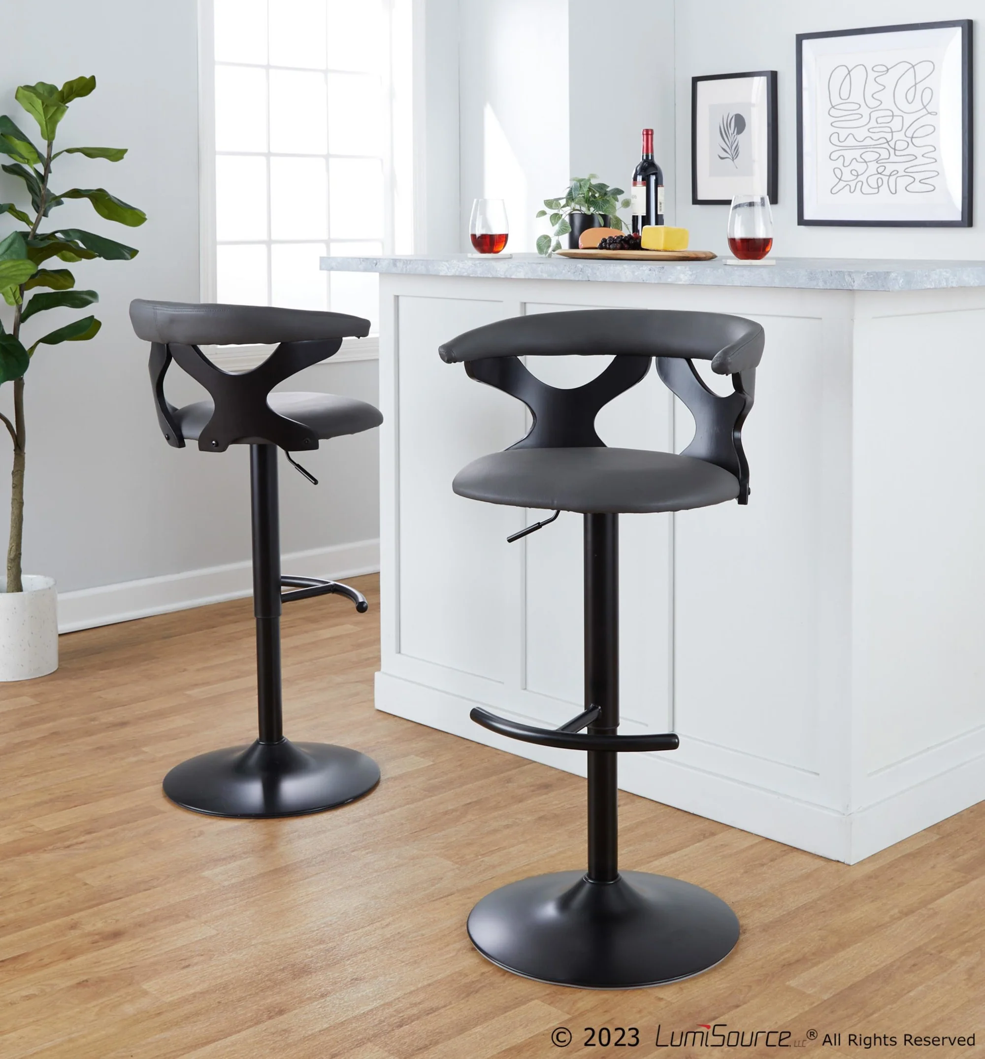 Gardenia Adjustable Barstool - Set of 2 By LumiSource - BS-GARDPU-RT2 BKBKGY2 - Image 3