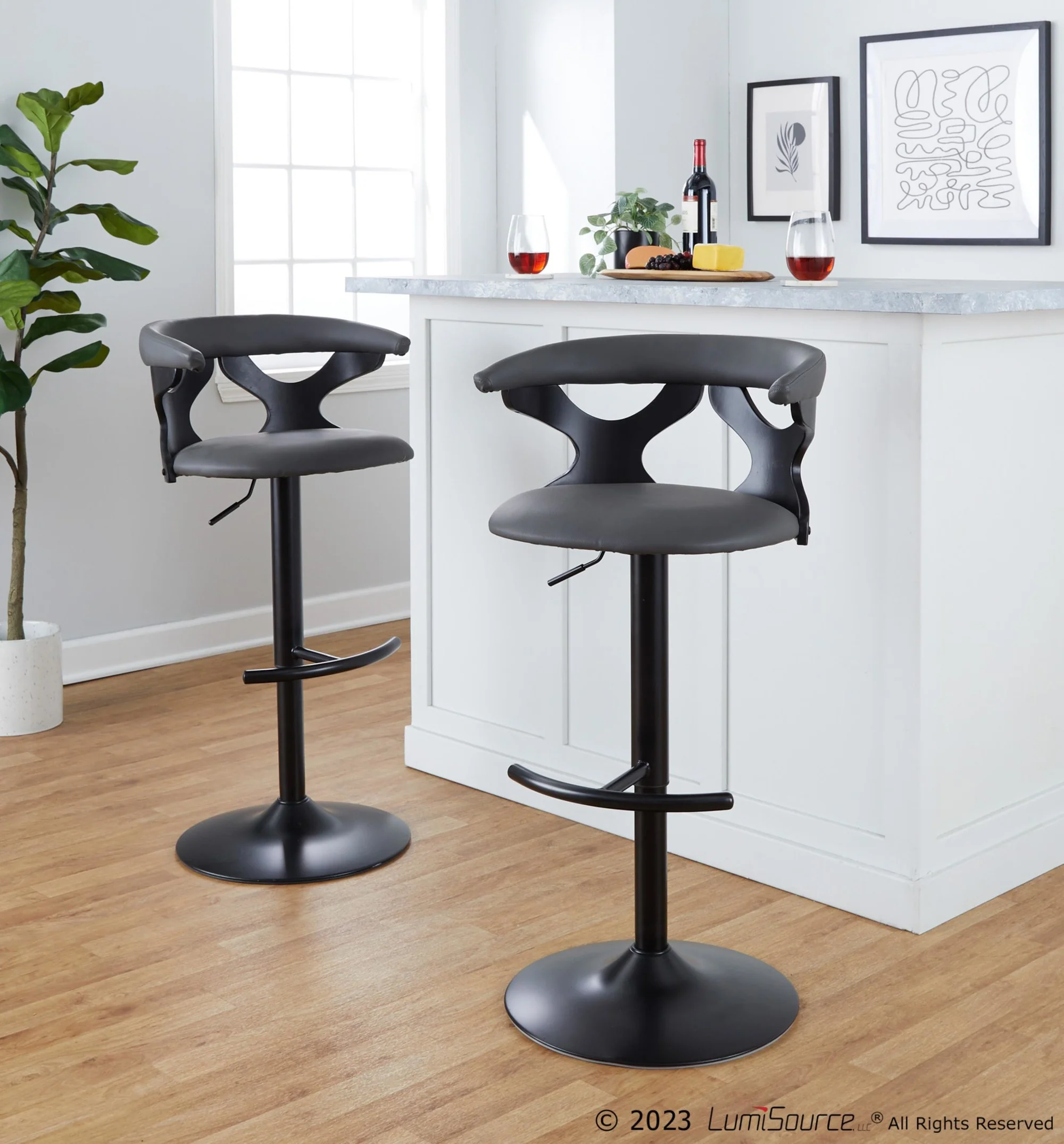 Gardenia Adjustable Barstool - Set of 2 By LumiSource - BS-GARDPU-RT2 BKBKGY2 - Image 4