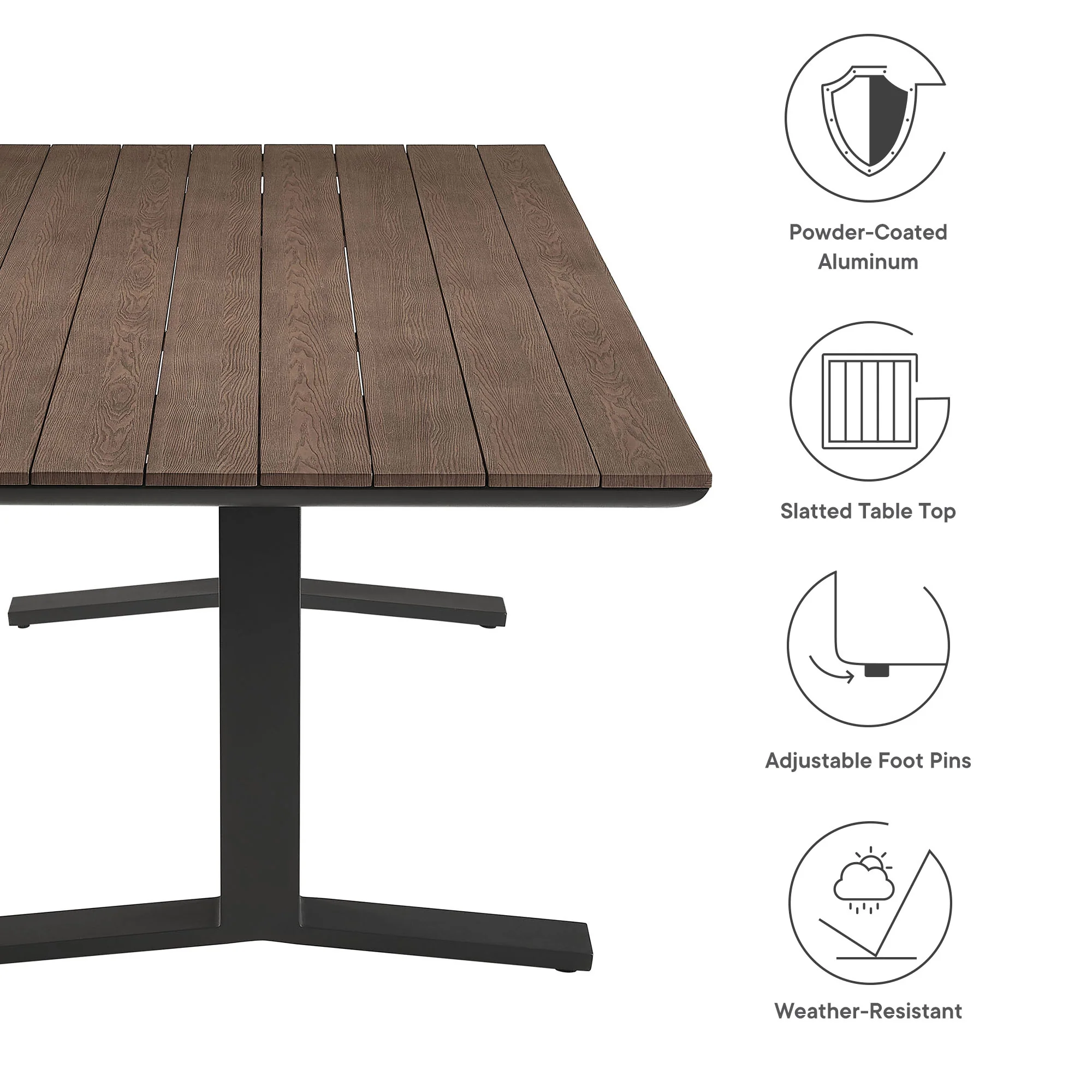 Gavelston 91" Outdoor Patio Aluminum Dining Table by Modway - Image 7