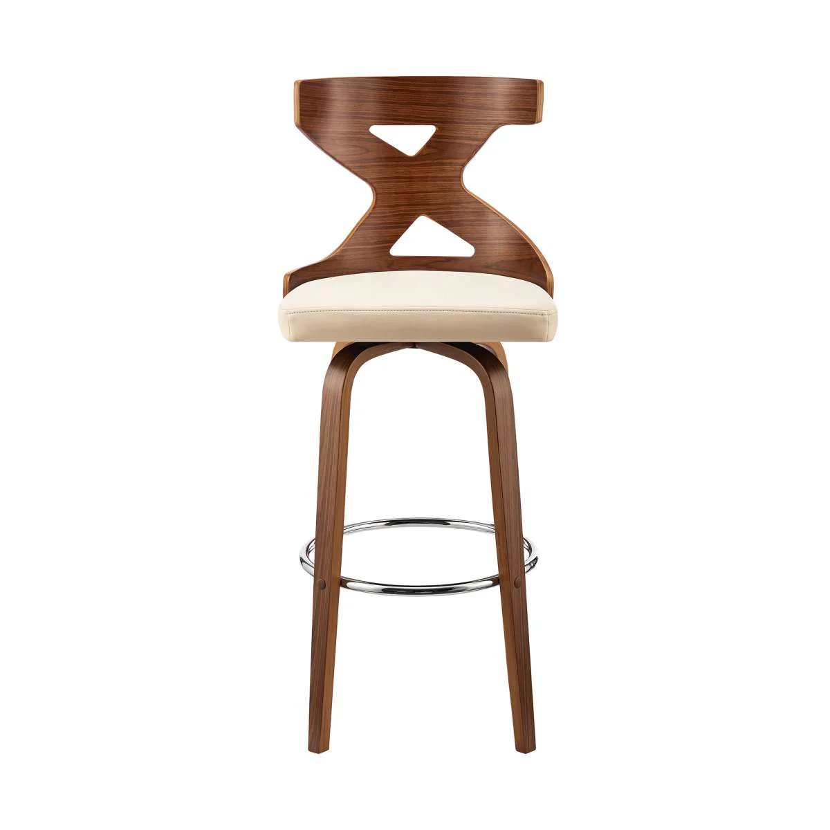 Gayle 26" Swivel Cross Back Cream Faux Leather and Walnut Wood Bar Stool By Armen Living - Image 2