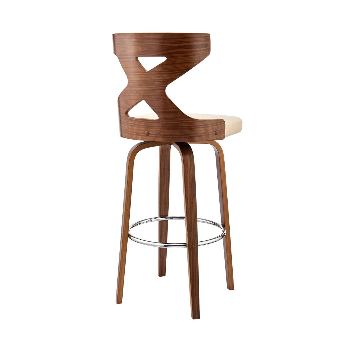 Gayle 26" Swivel Cross Back Cream Faux Leather and Walnut Wood Bar Stool By Armen Living - Image 3