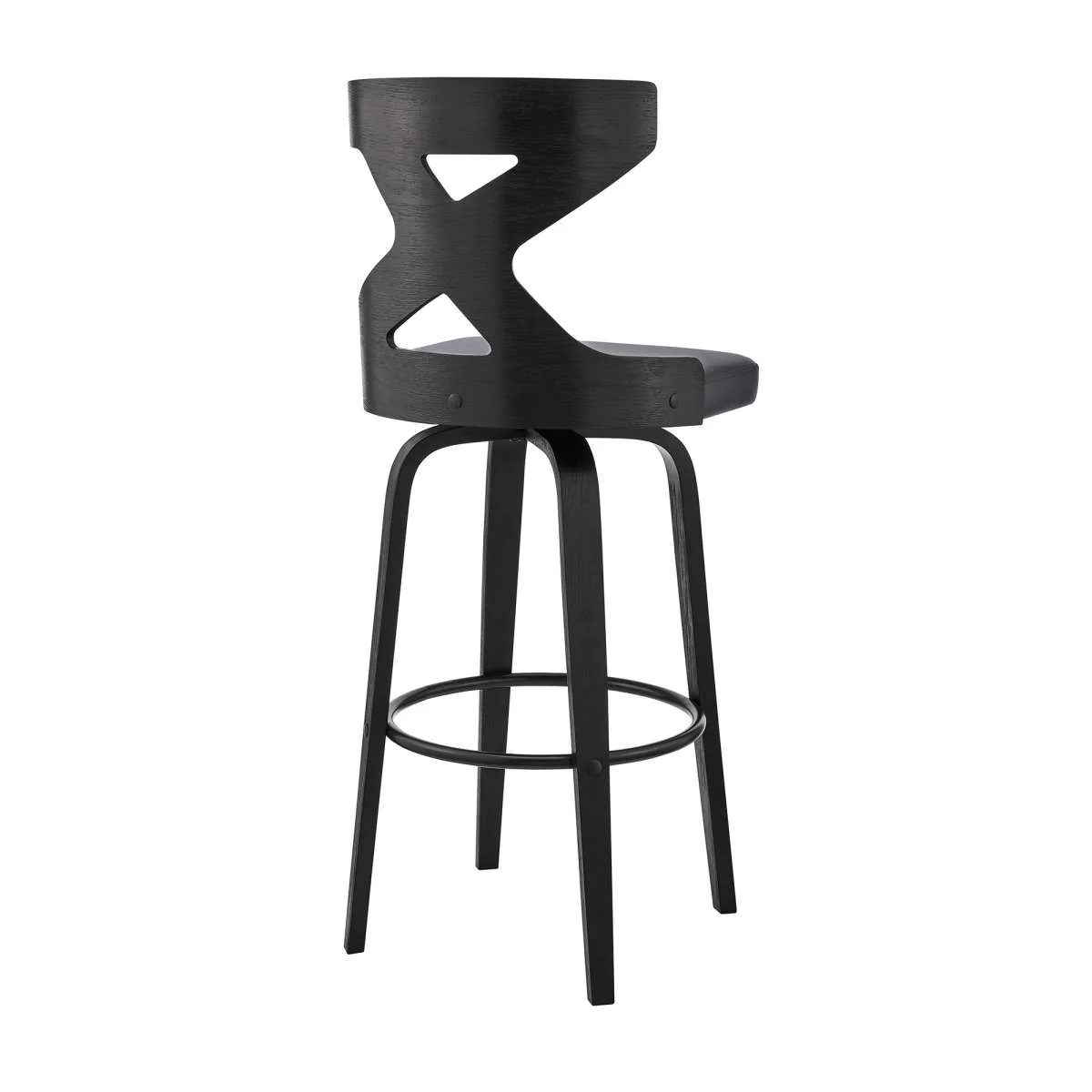 Gayle 26" Swivel Cross Back Grey Faux Leather and Black Wood Bar Stool By Armen Living - Image 3