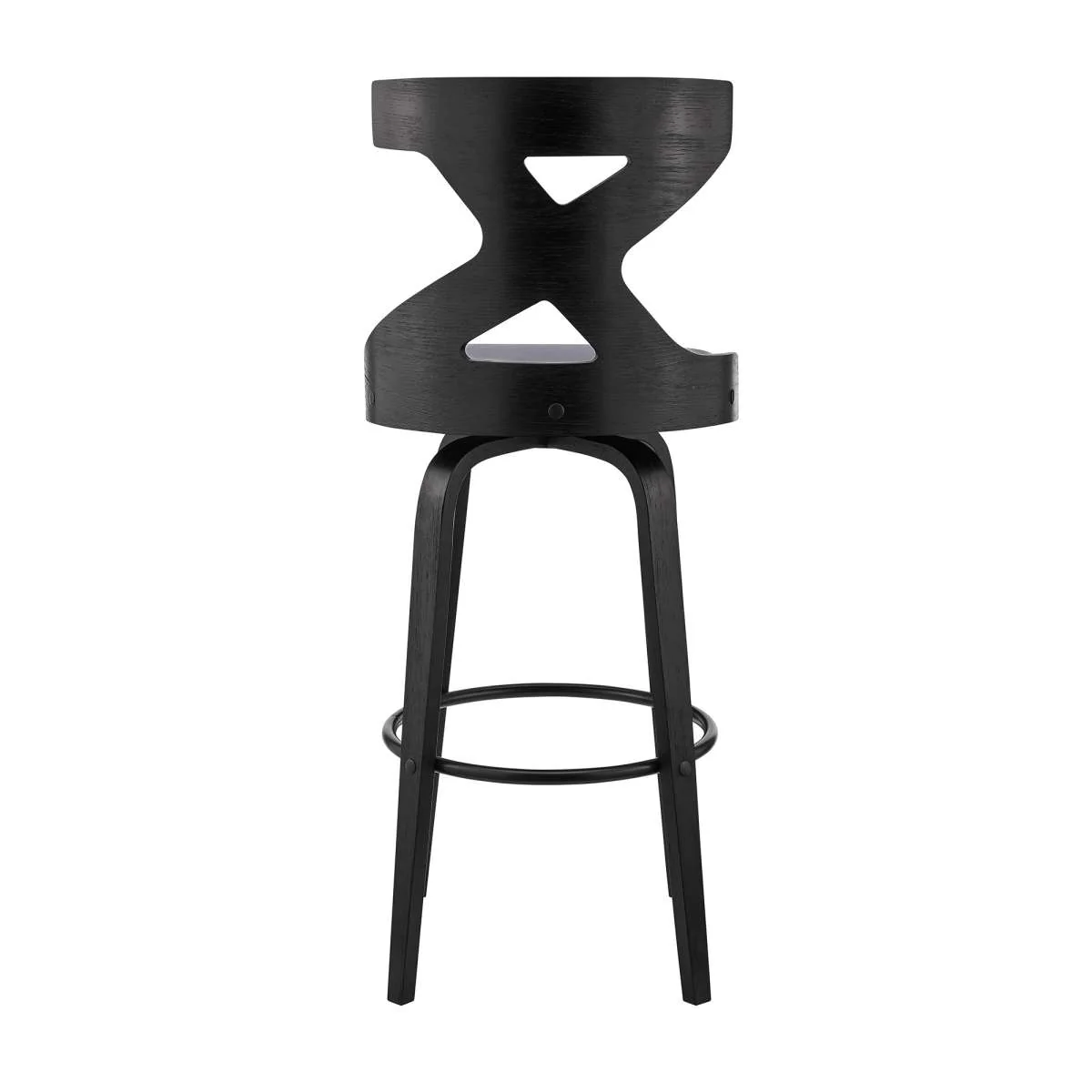 Gayle 26" Swivel Cross Back Grey Faux Leather and Black Wood Bar Stool By Armen Living - Image 4