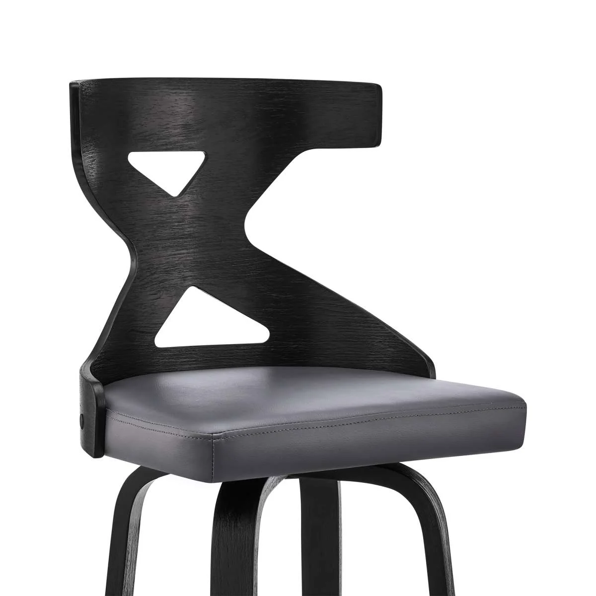 Gayle 26" Swivel Cross Back Grey Faux Leather and Black Wood Bar Stool By Armen Living - Image 5