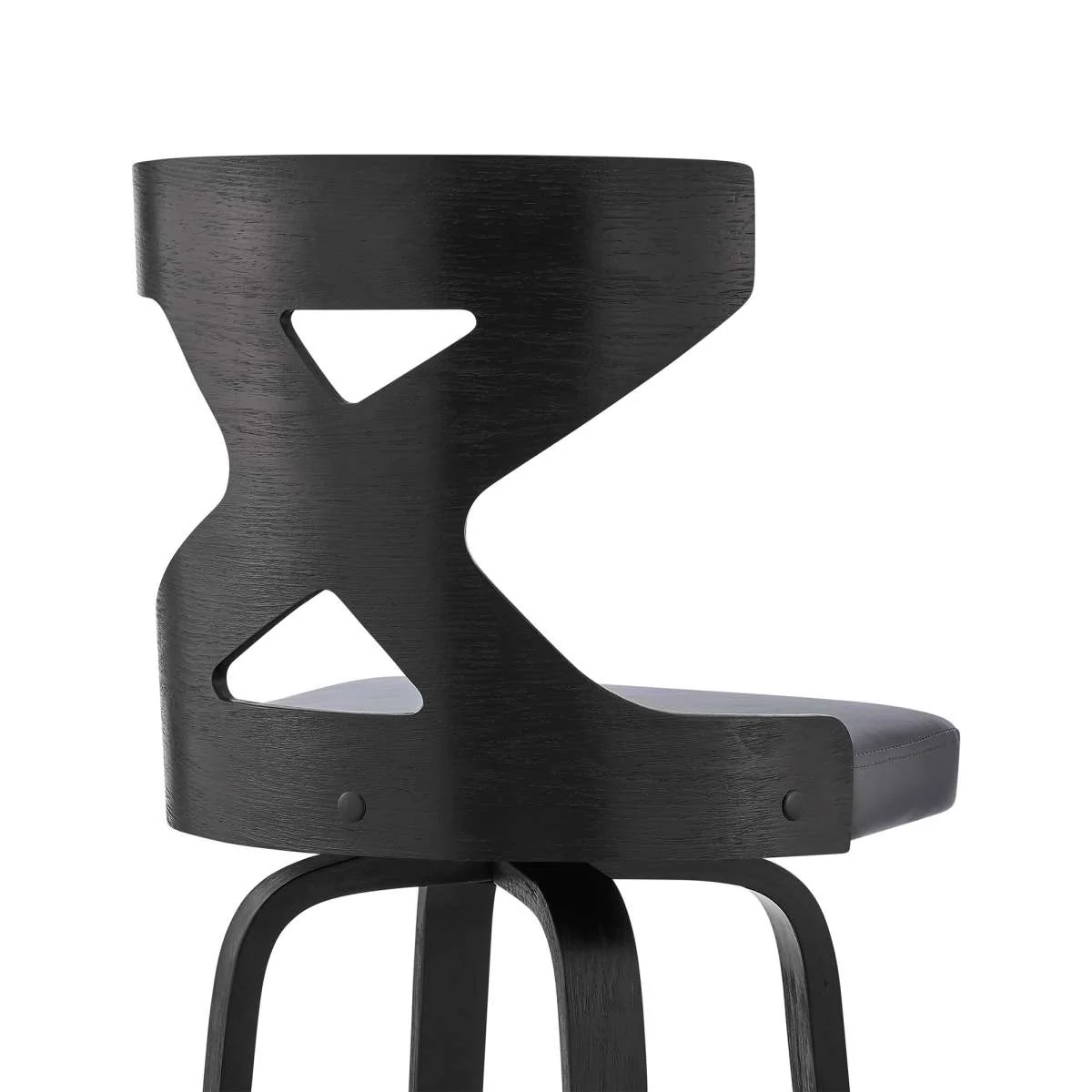 Gayle 26" Swivel Cross Back Grey Faux Leather and Black Wood Bar Stool By Armen Living - Image 6