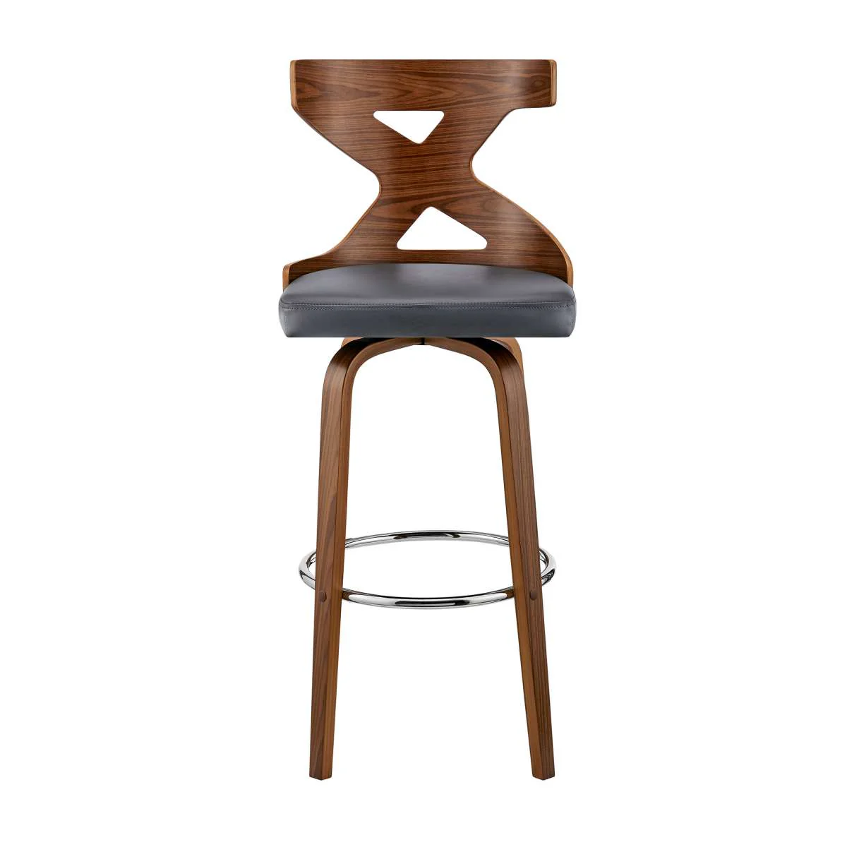 Gayle 26" Swivel Cross Back Grey Faux Leather and Walnut Wood Bar Stool By Armen Living - Image 3