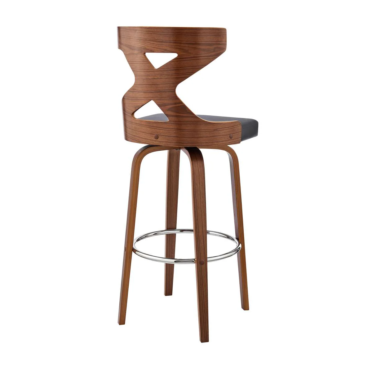 Gayle 26" Swivel Cross Back Grey Faux Leather and Walnut Wood Bar Stool By Armen Living - Image 4