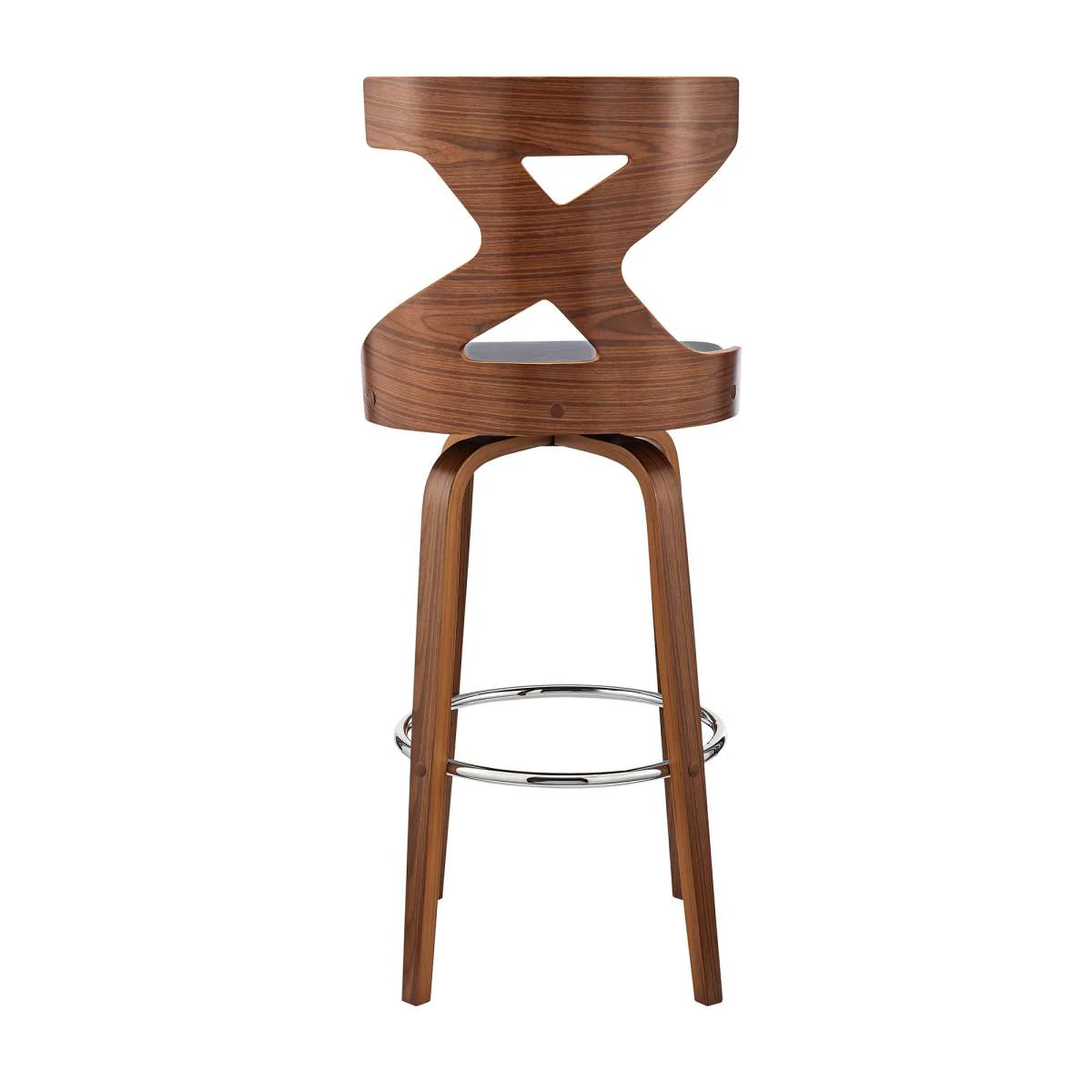 Gayle 26" Swivel Cross Back Grey Faux Leather and Walnut Wood Bar Stool By Armen Living - Image 5