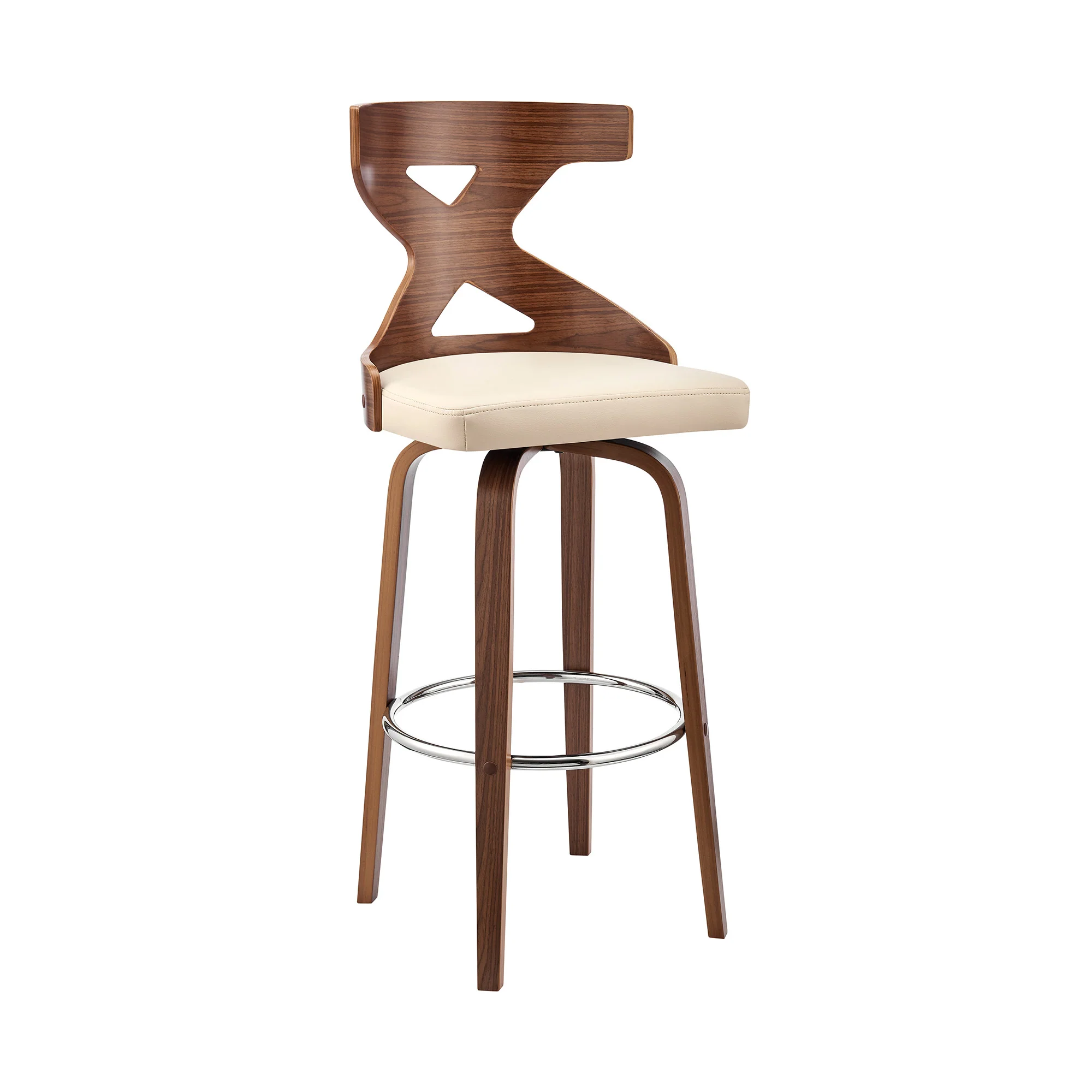 Gayle 30" Swivel Cross Back Cream Faux Leather and Walnut Wood Bar Stool By Homeroots - Image 2
