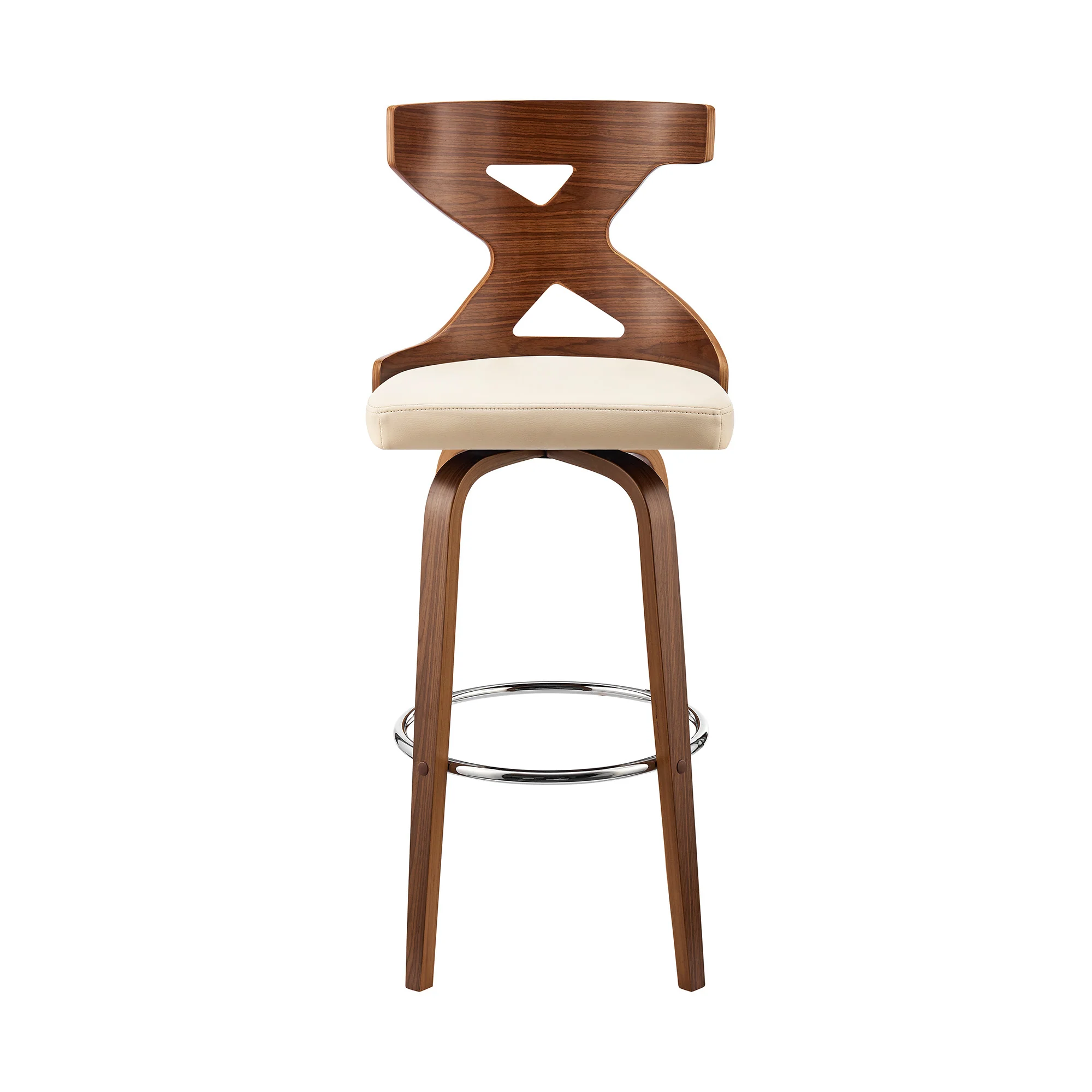 Gayle 30" Swivel Cross Back Cream Faux Leather and Walnut Wood Bar Stool By Homeroots - Image 3
