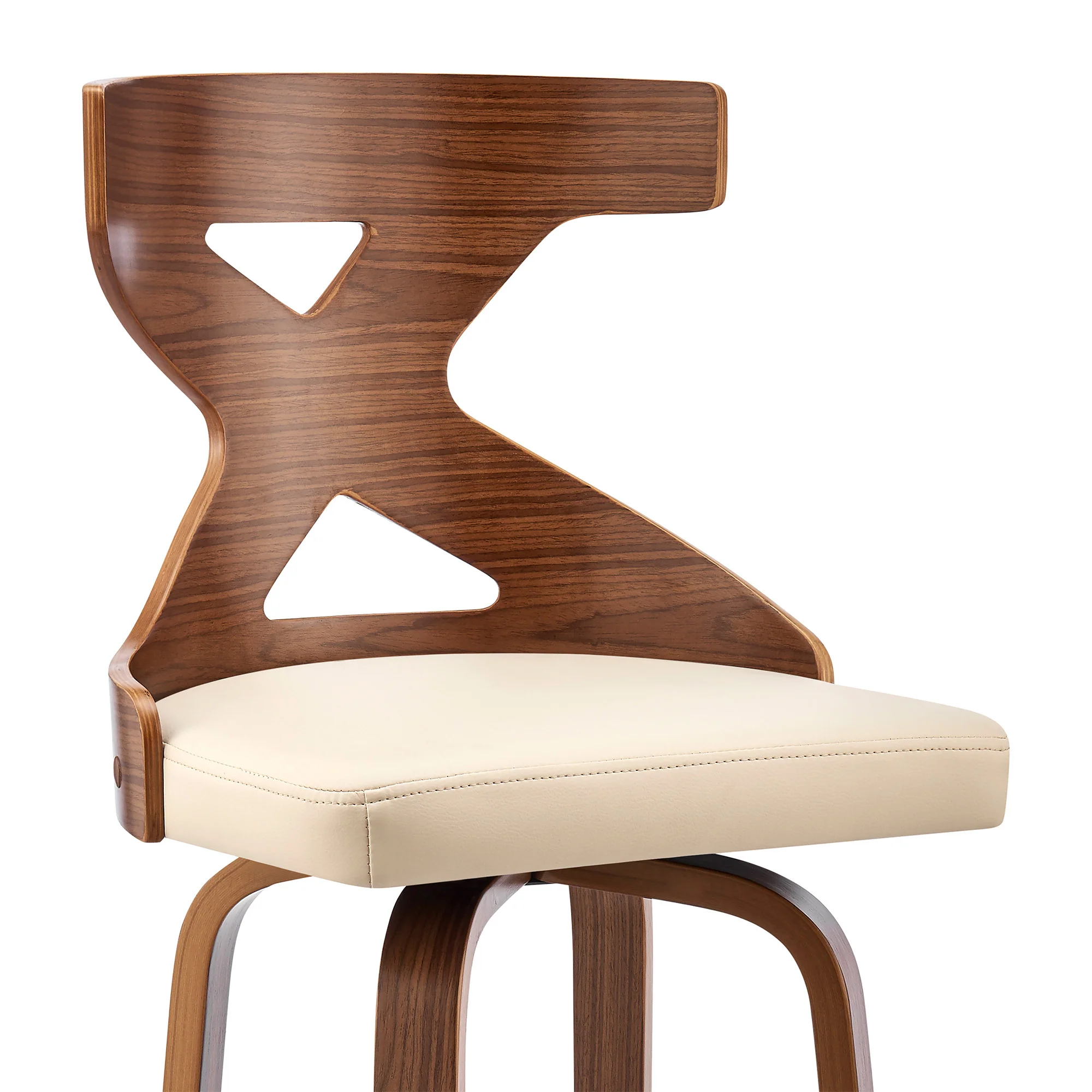 Gayle 30" Swivel Cross Back Cream Faux Leather and Walnut Wood Bar Stool By Homeroots - Image 7
