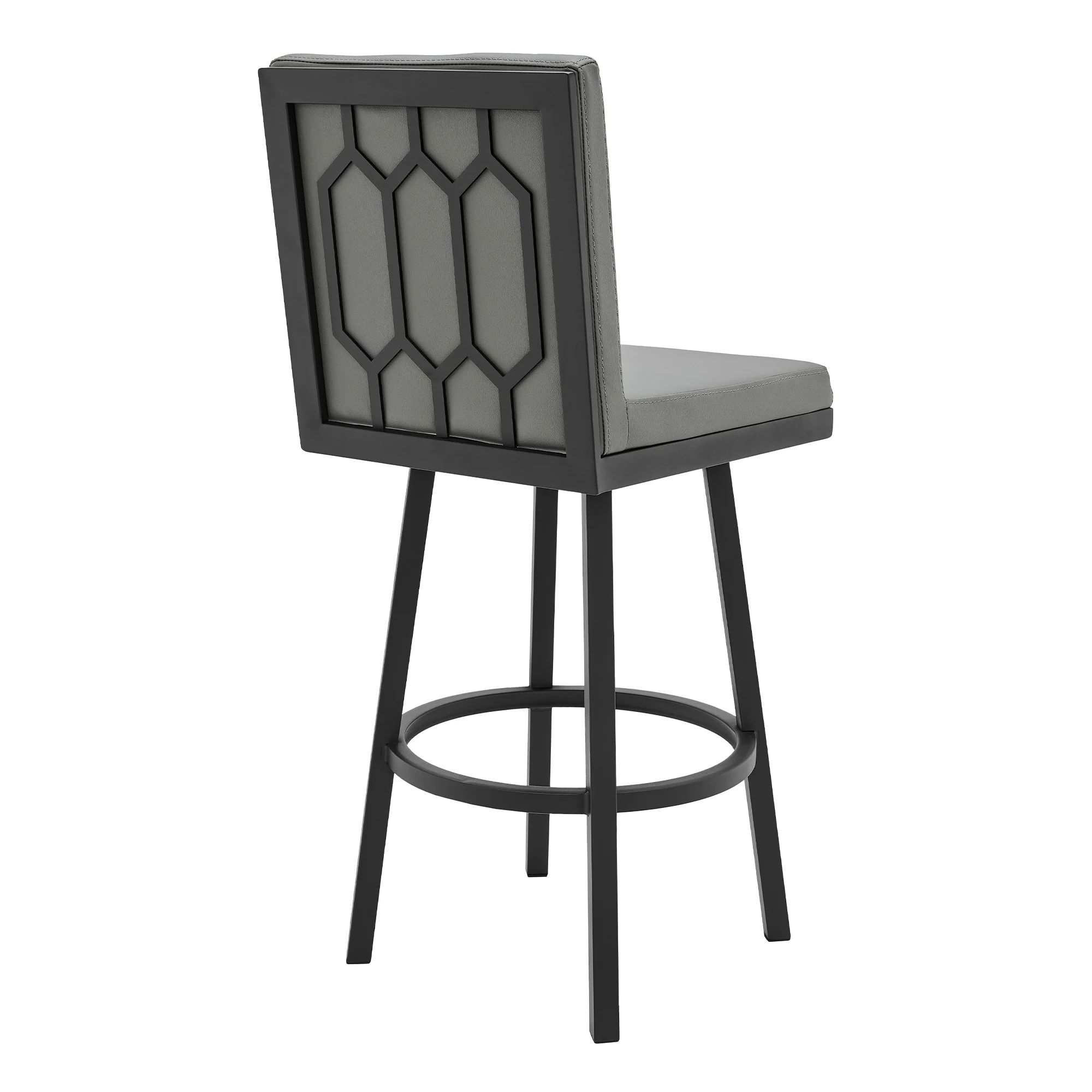 Gem 26" Swivel Modern Black Metal and Gray Faux Leather Bar and Counter Stool By Armen Living - Image 4