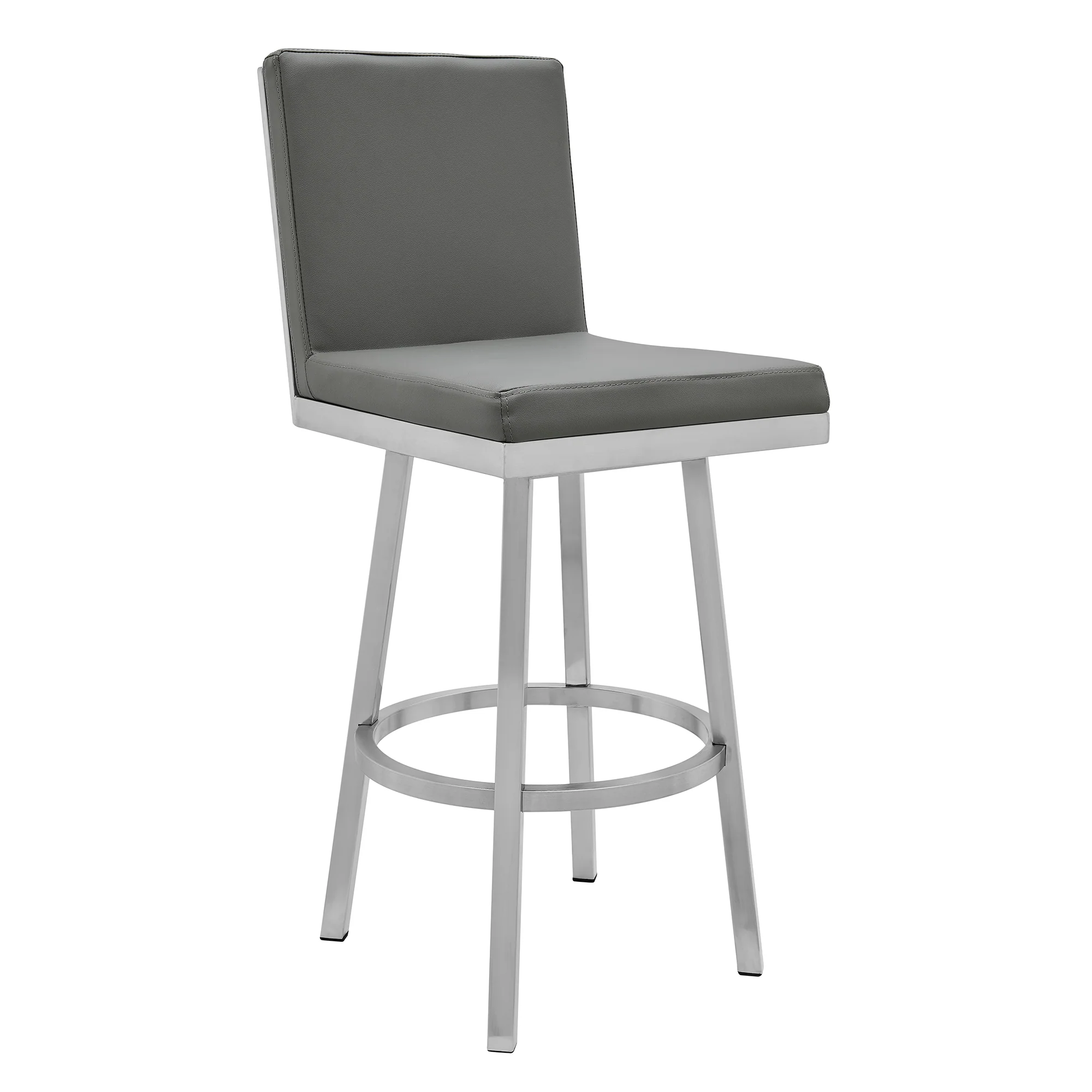 Gem 26" Swivel Modern Metal and Gray Faux Leather Bar and Counter Stool By Armen Living - Image 2