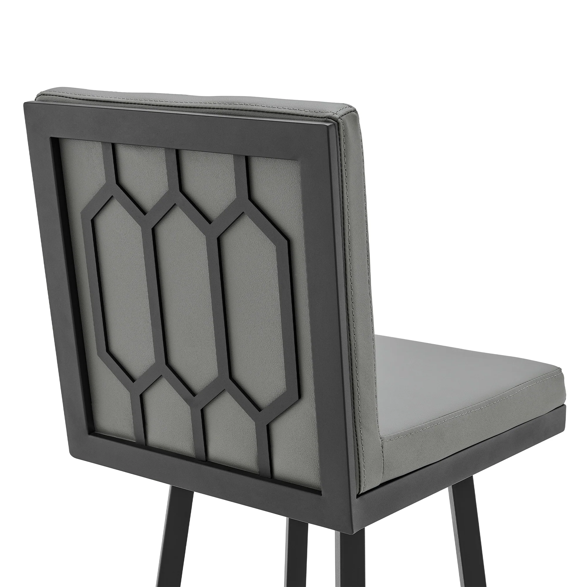 Gem Swivel Modern Black Metal and Gray Faux Leather Bar and Counter Stool By Armen Living - Image 6