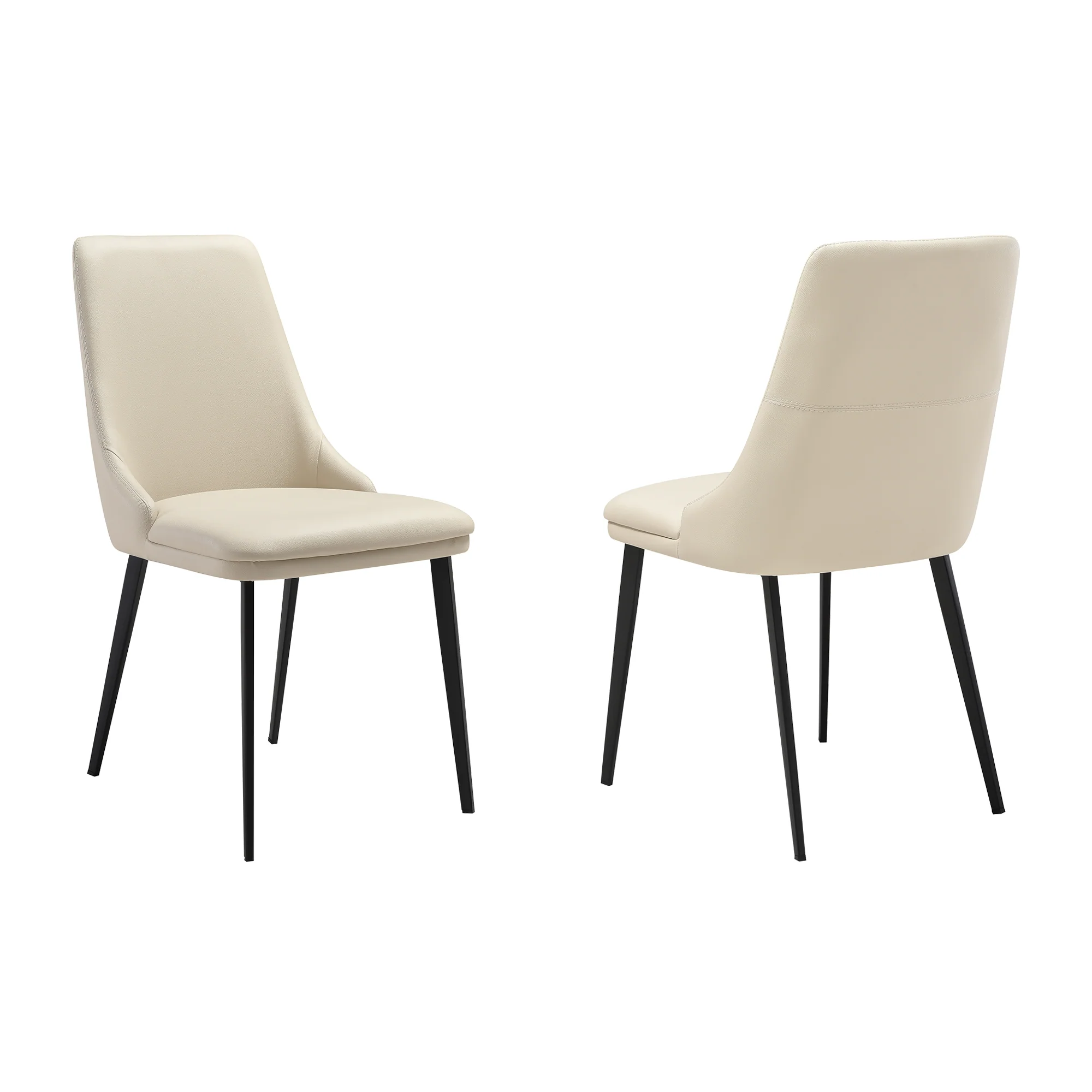 Genesis Upholstered Dining Chair in Beige Faux Leather with Black Metal Legs - Set of 2 By Armen Living - Image 3