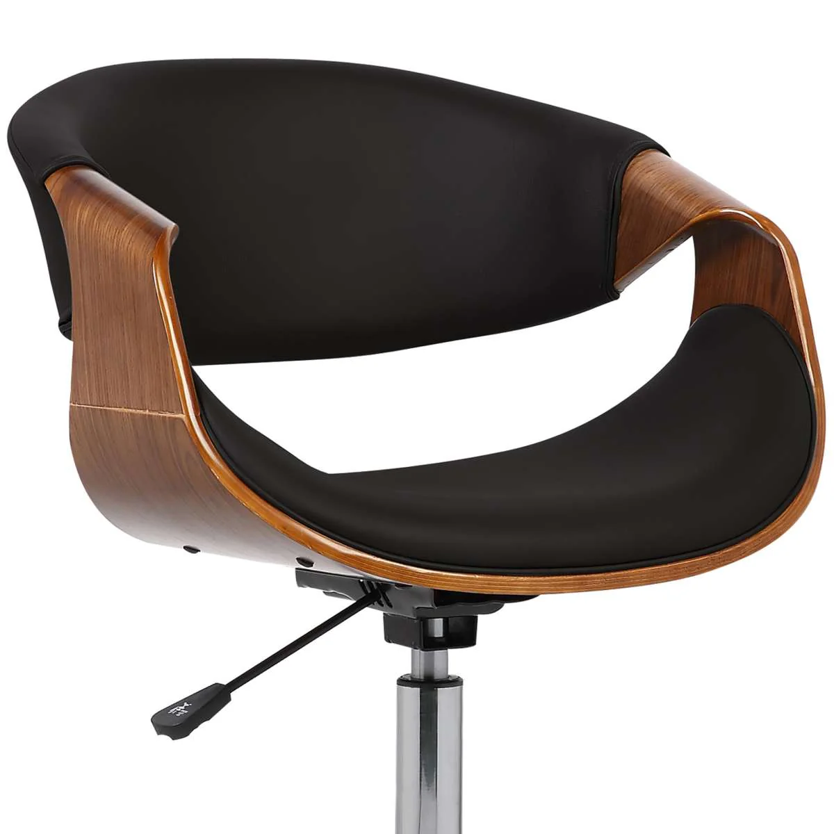Geneva Mid-Century Office Chair in Chrome finish with Black Faux Leather and Walnut Veneer Arms By Armen Living - Image 2