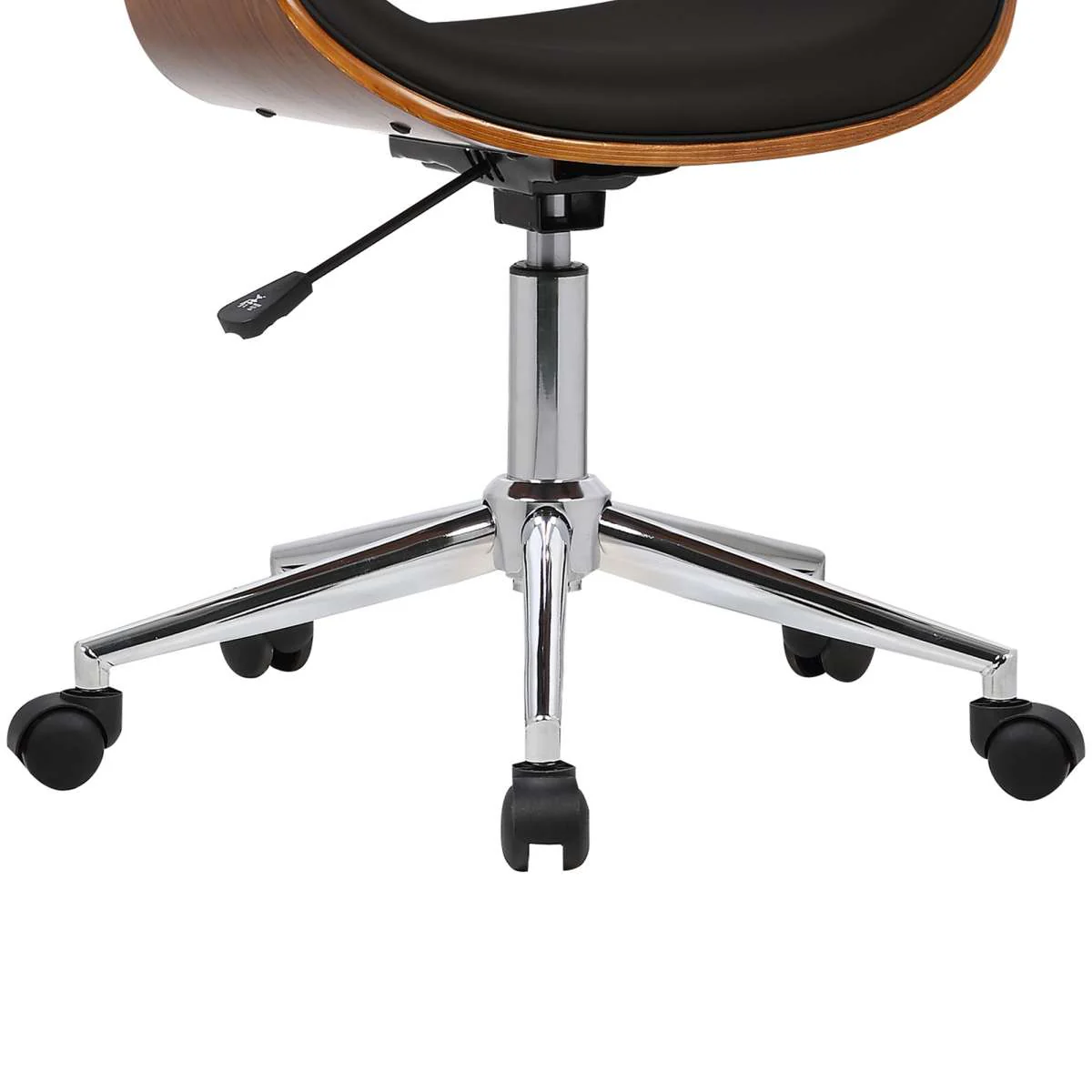 Geneva Mid-Century Office Chair in Chrome finish with Black Faux Leather and Walnut Veneer Arms By Armen Living - Image 3