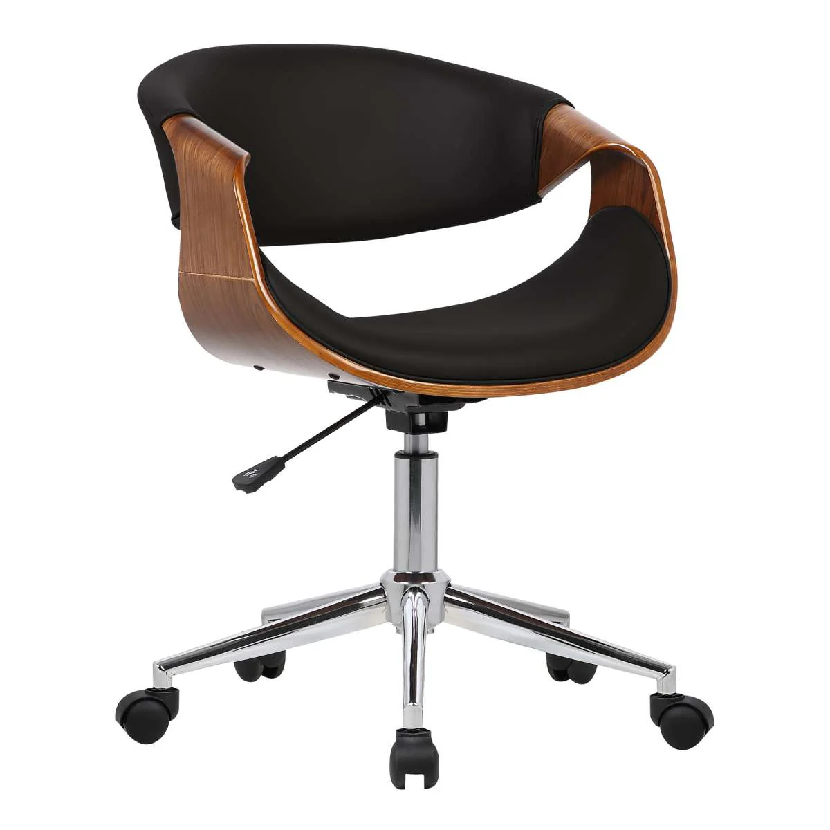 Geneva Mid-Century Office Chair in Chrome finish with Black Faux Leather and Walnut Veneer Arms By Armen Living - Image 4