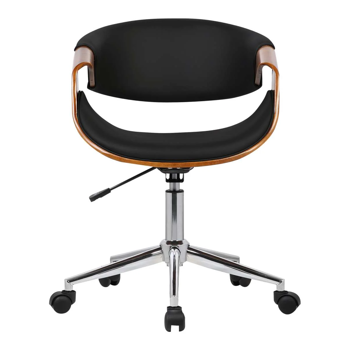 Geneva Mid-Century Office Chair in Chrome finish with Black Faux Leather and Walnut Veneer Arms By Armen Living - Image 5