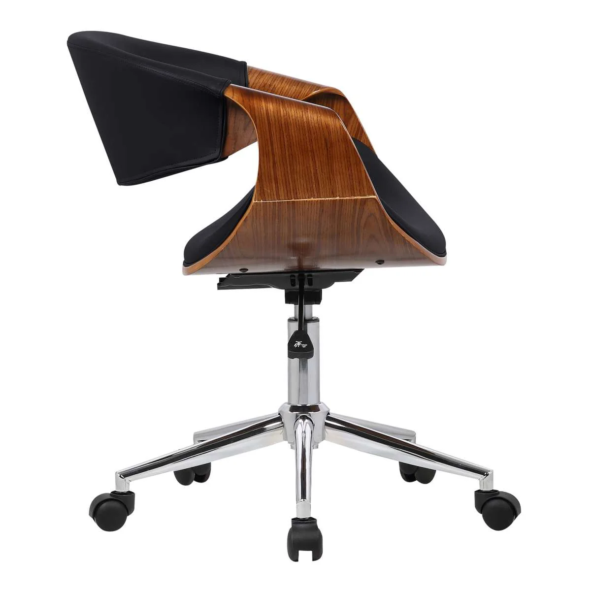 Geneva Mid-Century Office Chair in Chrome finish with Black Faux Leather and Walnut Veneer Arms By Armen Living - Image 6
