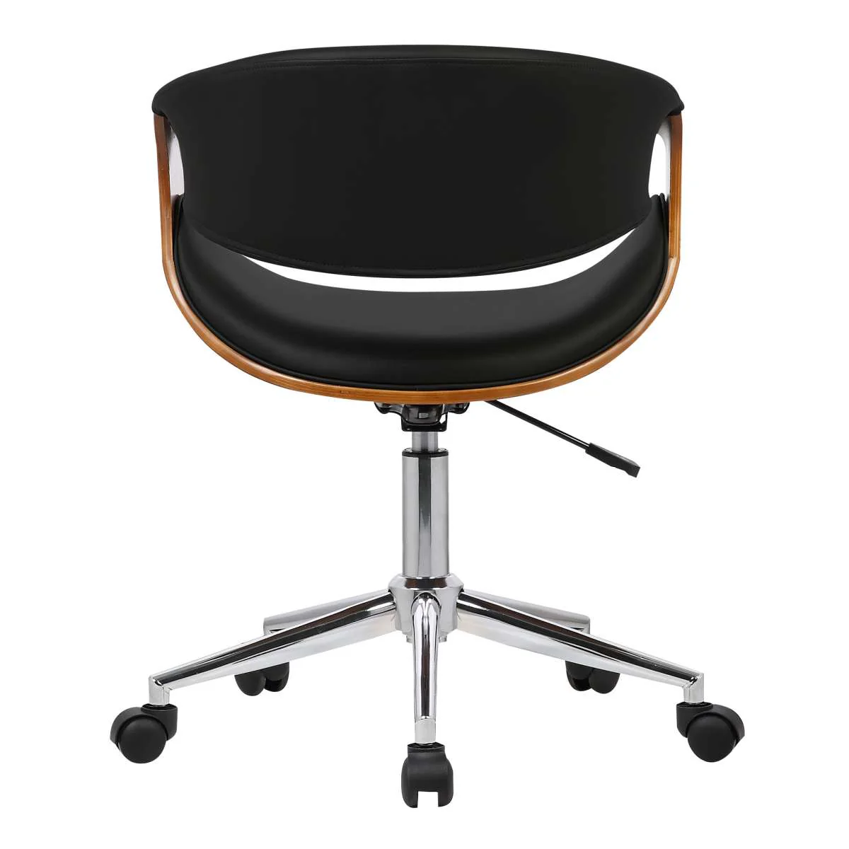 Geneva Mid-Century Office Chair in Chrome finish with Black Faux Leather and Walnut Veneer Arms By Armen Living - Image 7