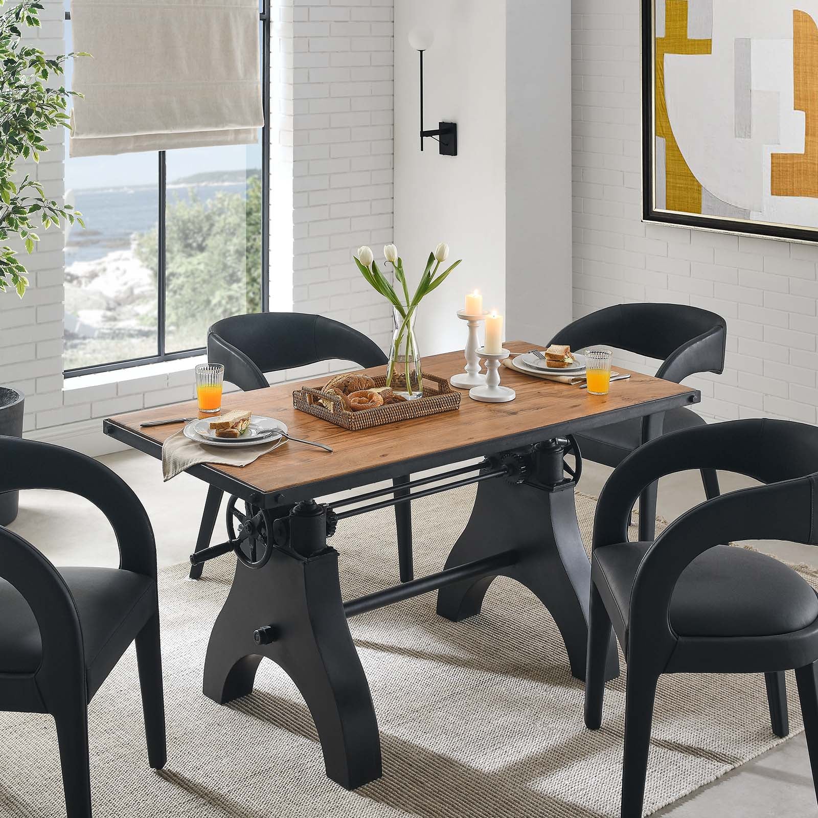 Genuine 60" Crank Adjustable Height Dining Table and Computer Desk By Modway - EEI-6148 - Image 13