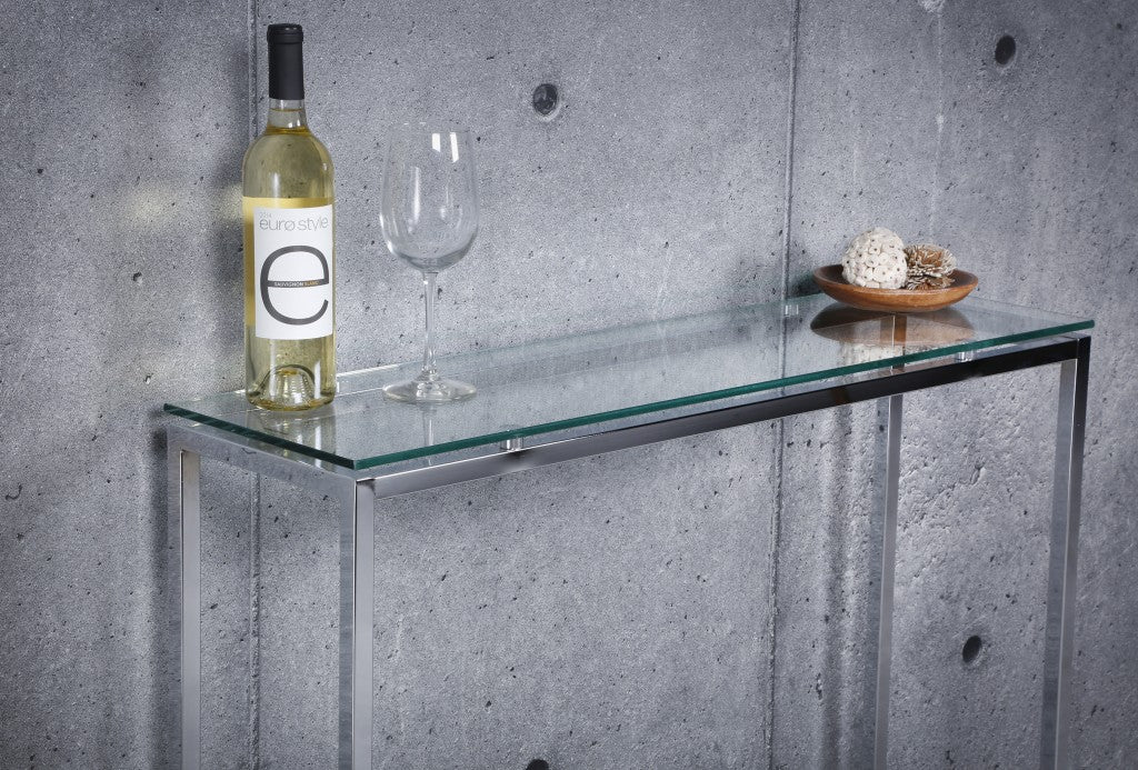 Geo Rectangle Clear Glass and Chrome Console Table By Homeroots - Image 4