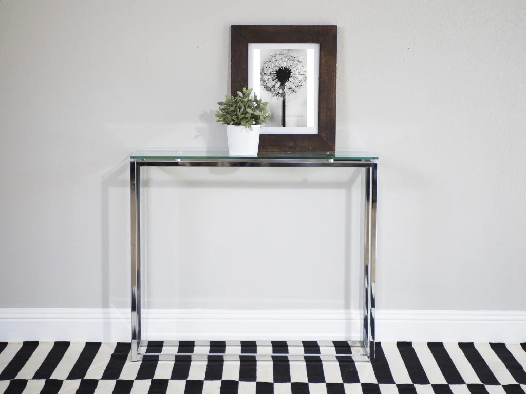 Geo Rectangle Clear Glass and Chrome Console Table By Homeroots - Image 6