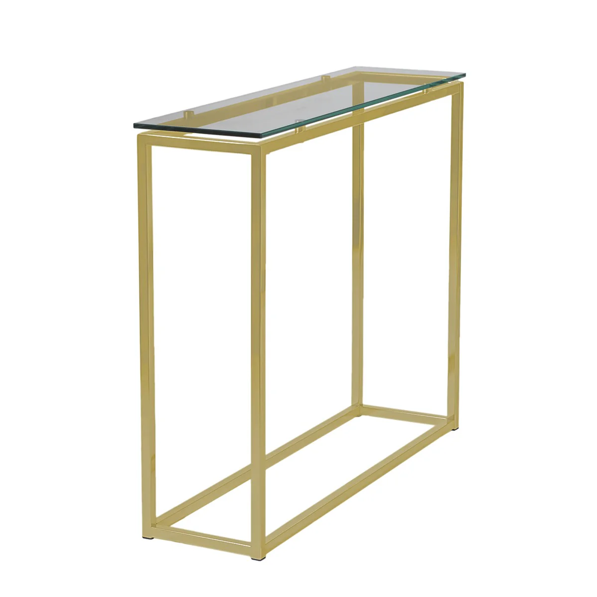 Geo Rectangle Clear Glass and Gold Console Table By Homeroots - Image 3
