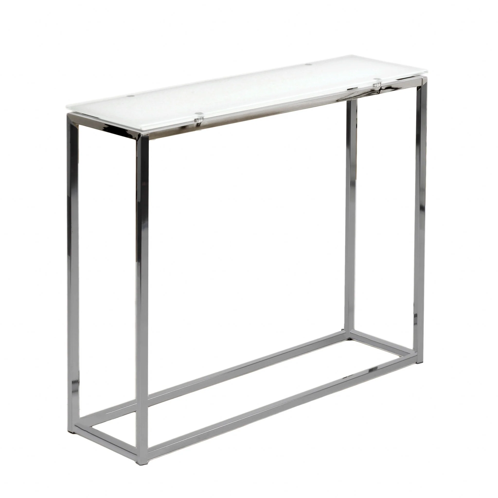 Geo Rectangle White Glass and Chrome Console Table By Homeroots - Image 2