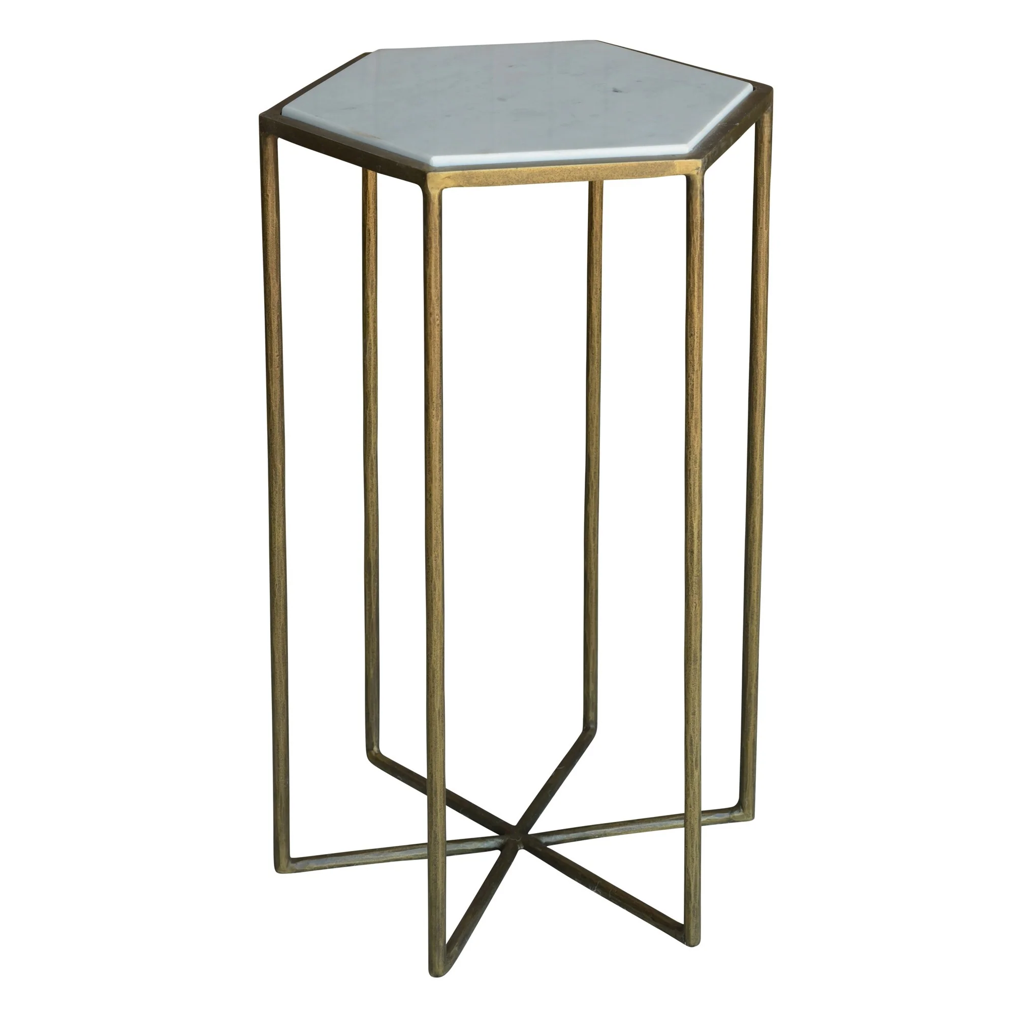 Geometric Gold and White Marble Side Table By Homeroots - Image 2