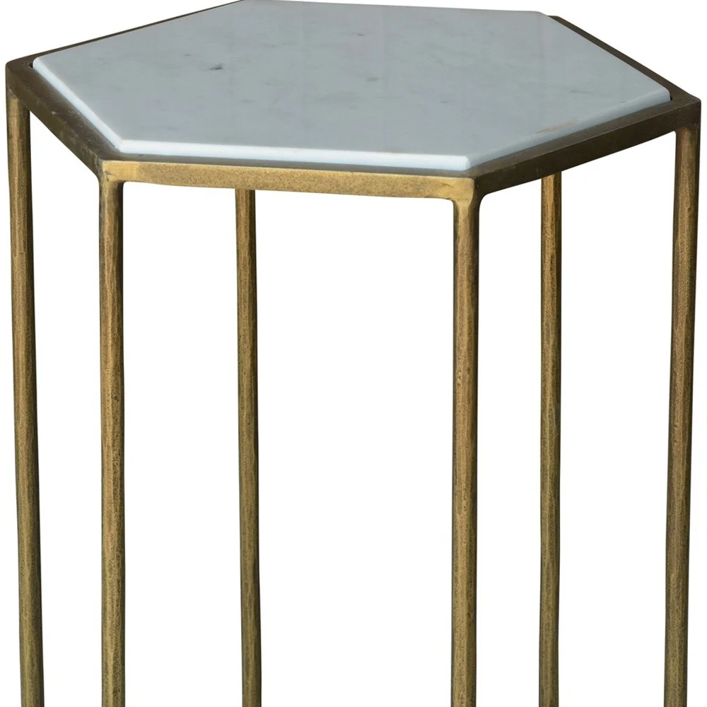 Geometric Gold and White Marble Side Table By Homeroots - Image 3