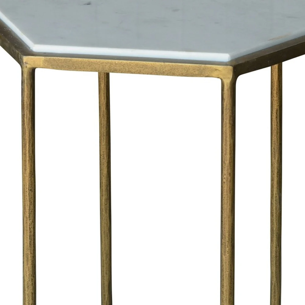 Geometric Gold and White Marble Side Table By Homeroots - Image 4