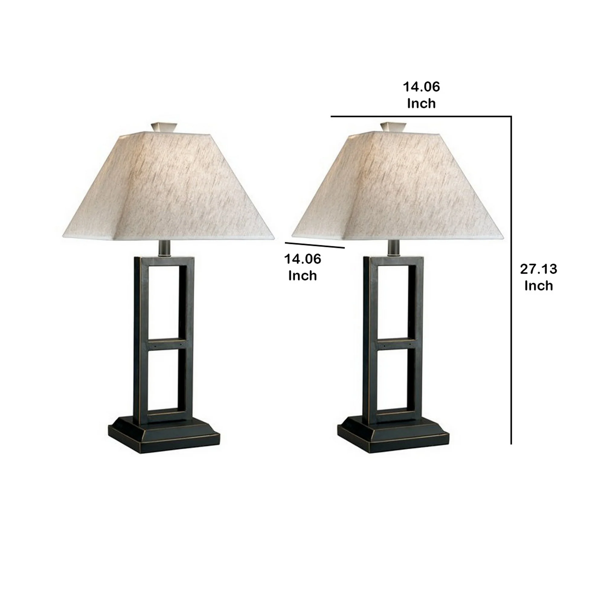 Geometric Metal Body Table Lamp With Fabric Shade Set Of 2Black And White By Benzara - Image 5