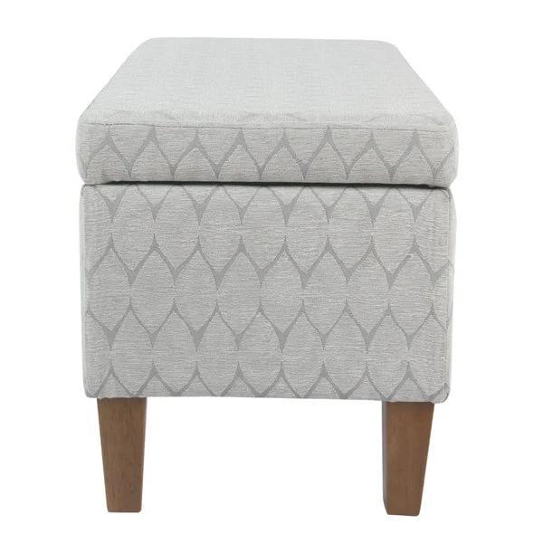 Geometric Patterned Fabric Upholstered Wooden Bench with Hinged Storage, Large, Gray and Brown By Benzara - Image 3