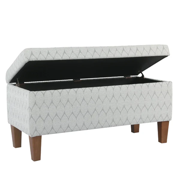 Geometric Patterned Fabric Upholstered Wooden Bench with Hinged Storage, Large, Gray and Brown By Benzara - Image 4