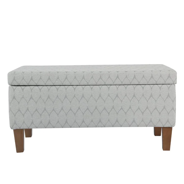 Geometric Patterned Fabric Upholstered Wooden Bench with Hinged Storage, Large, Gray and Brown By Benzara - Image 5
